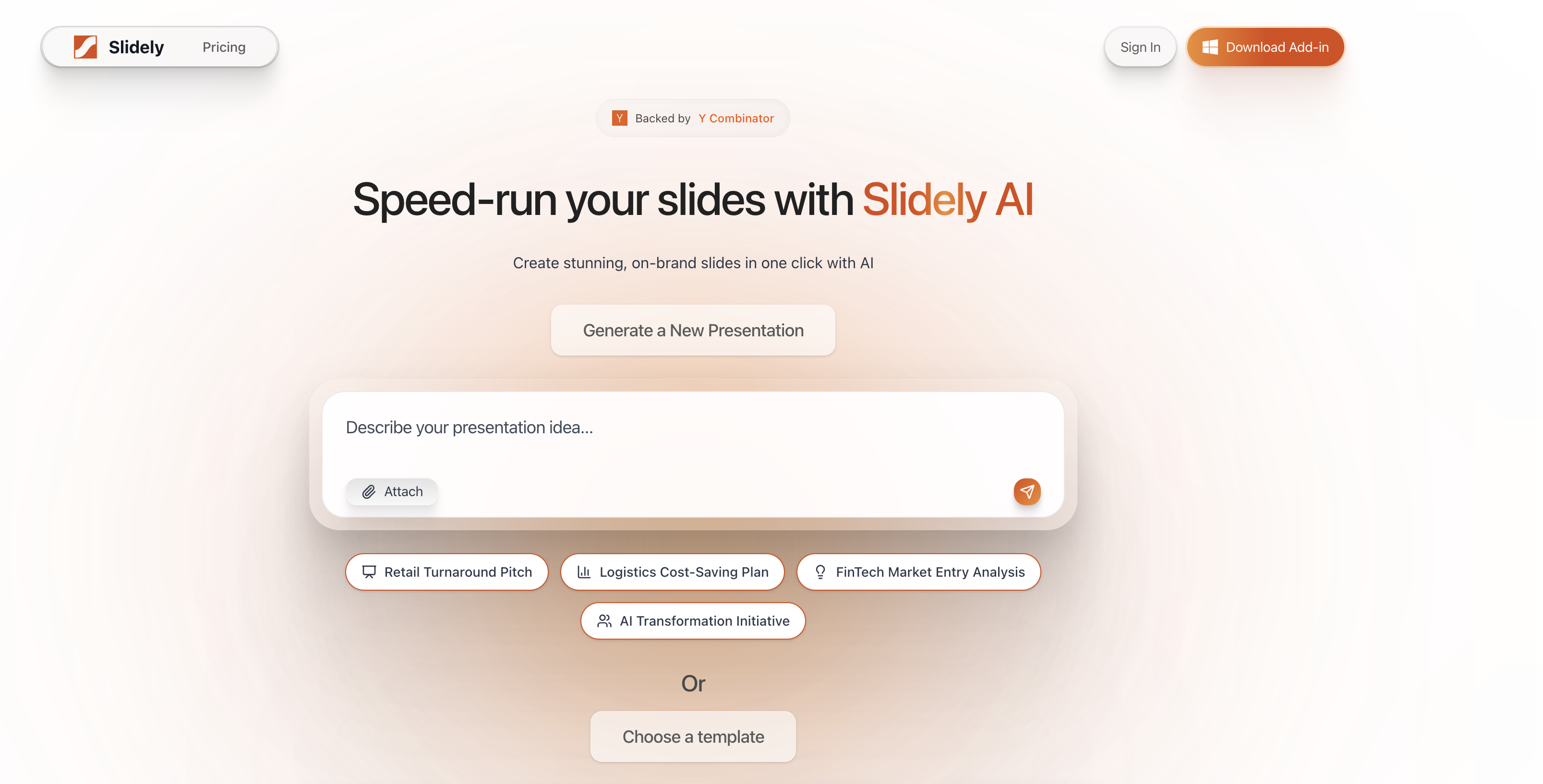 Slidely AI - Screenshot showing the interface and features of this AI tool