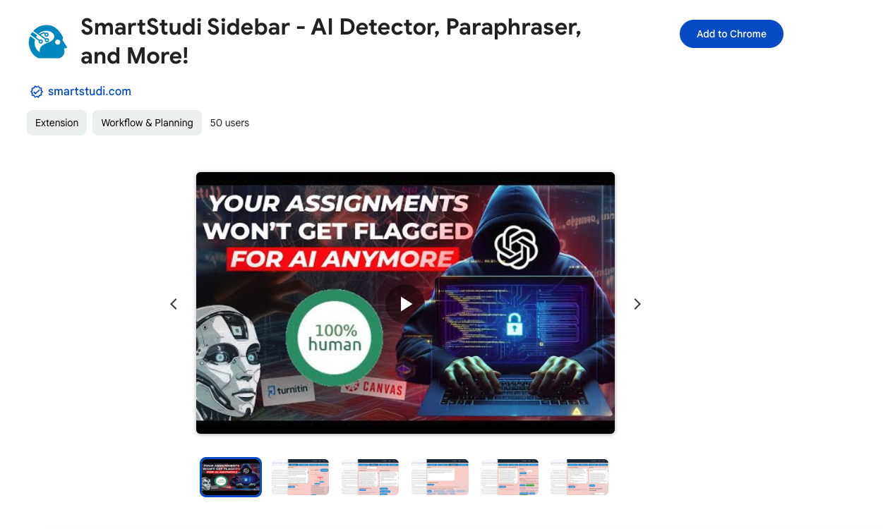 SmartStudi Sidebar - Screenshot showing the interface and features of this AI tool