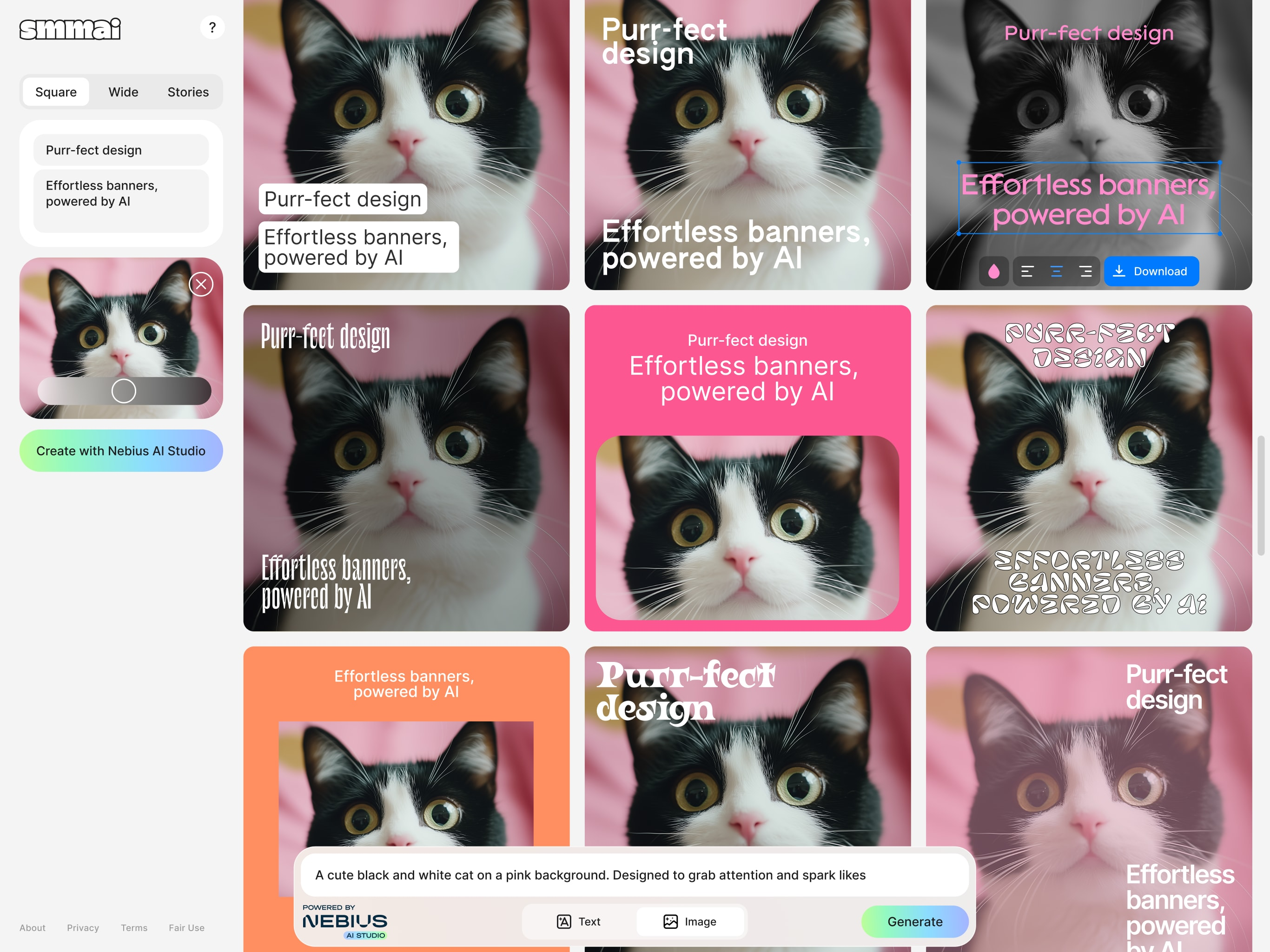 SMMAI: Social Media Templates - Screenshot showing the interface and features of this AI tool