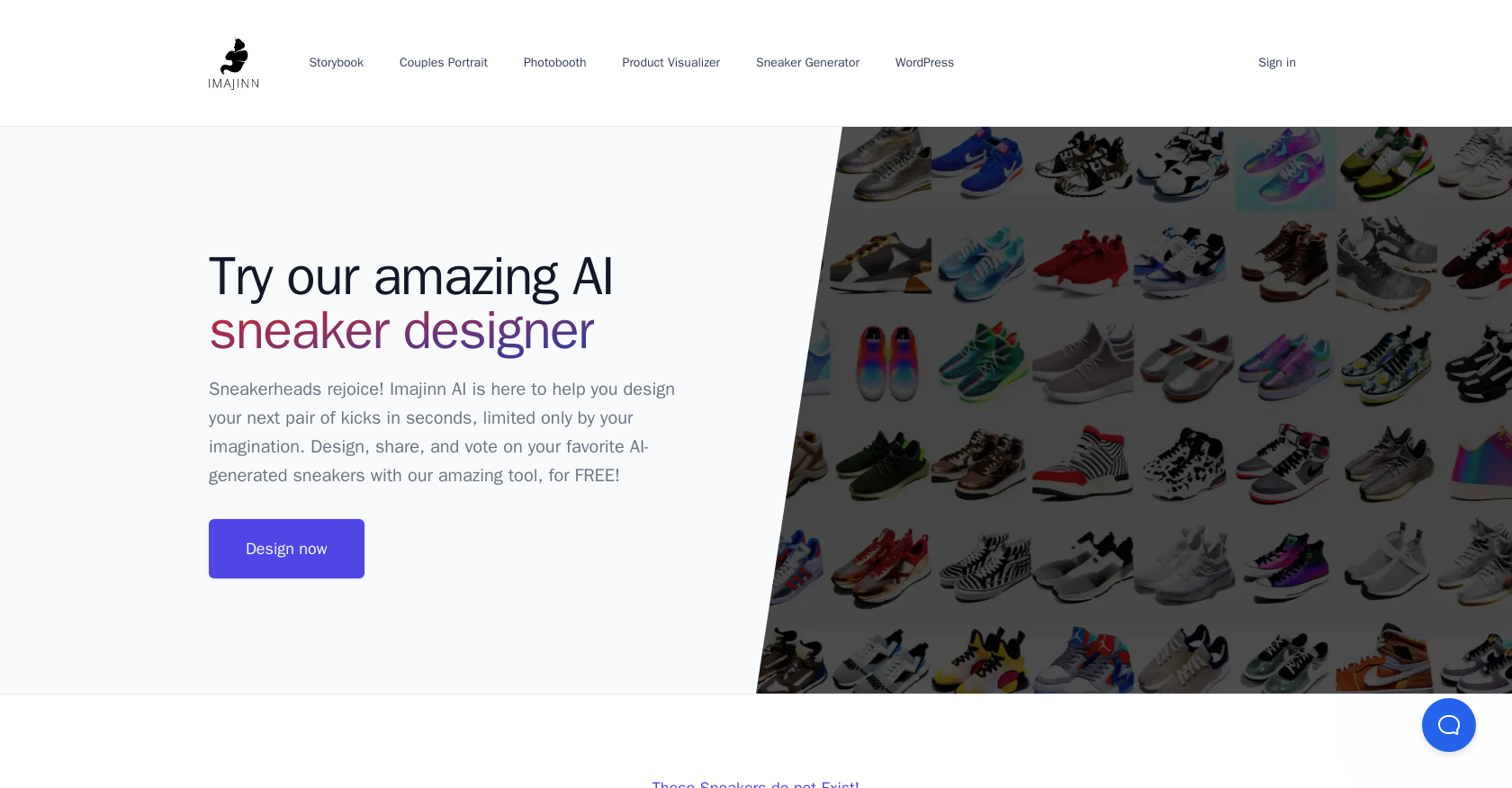 Sneaker Design by Imajinn - Screenshot showing the interface and features of this AI tool