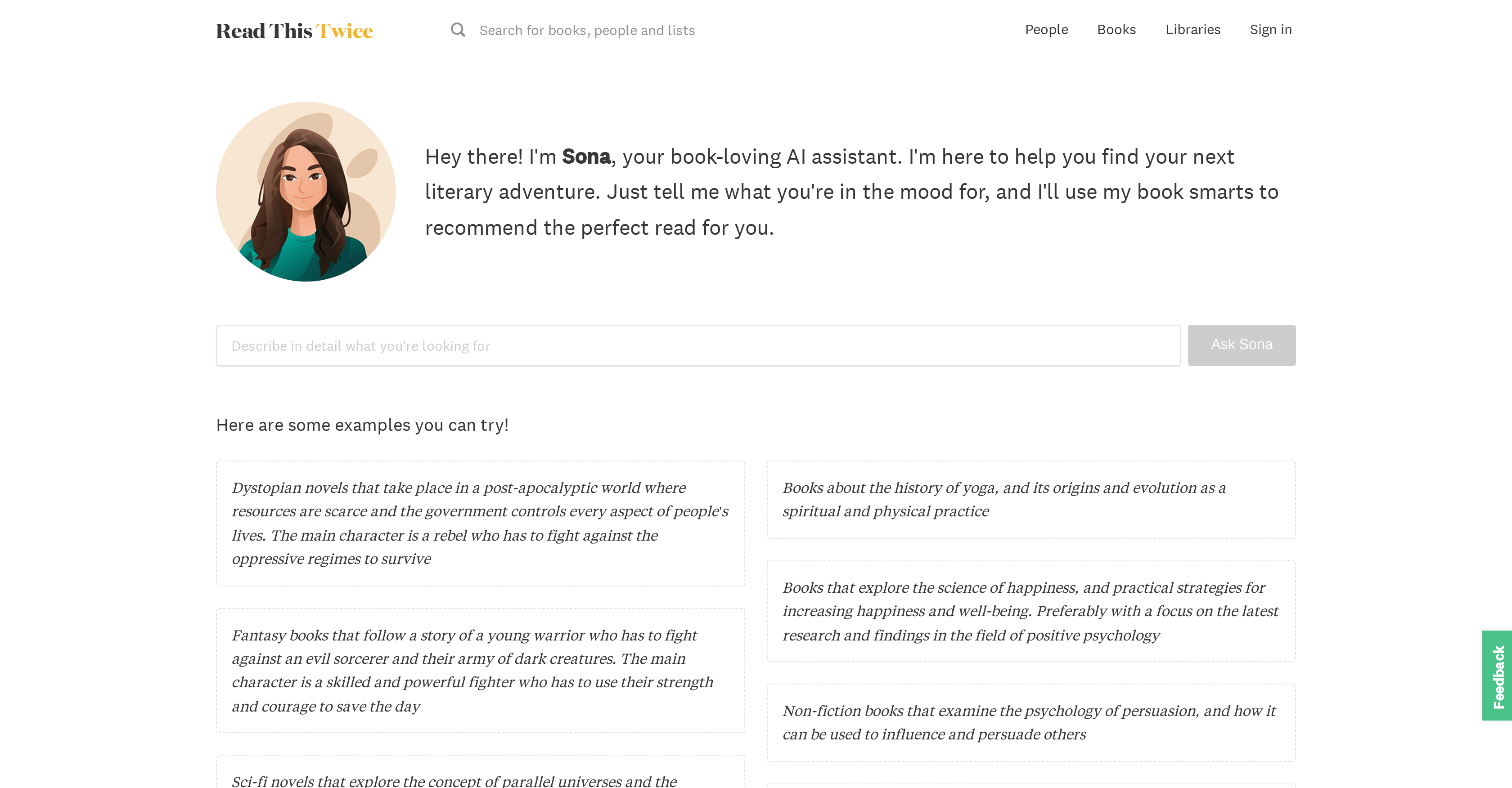 Sona - Screenshot showing the interface and features of this AI tool