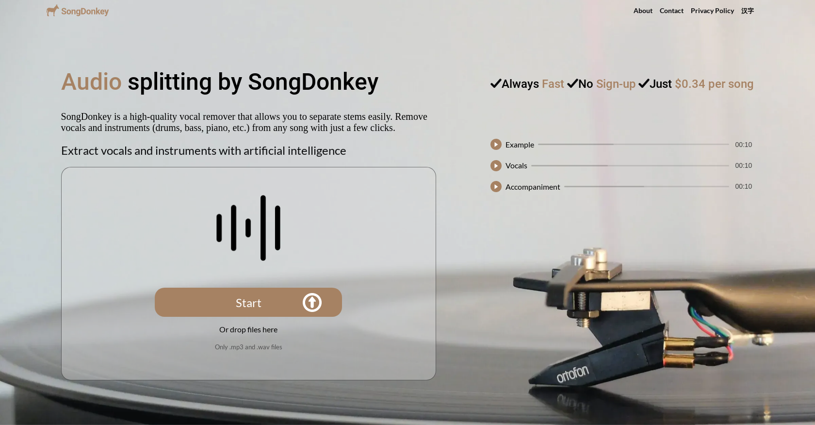 Songdonkey - Screenshot showing the interface and features of this AI tool