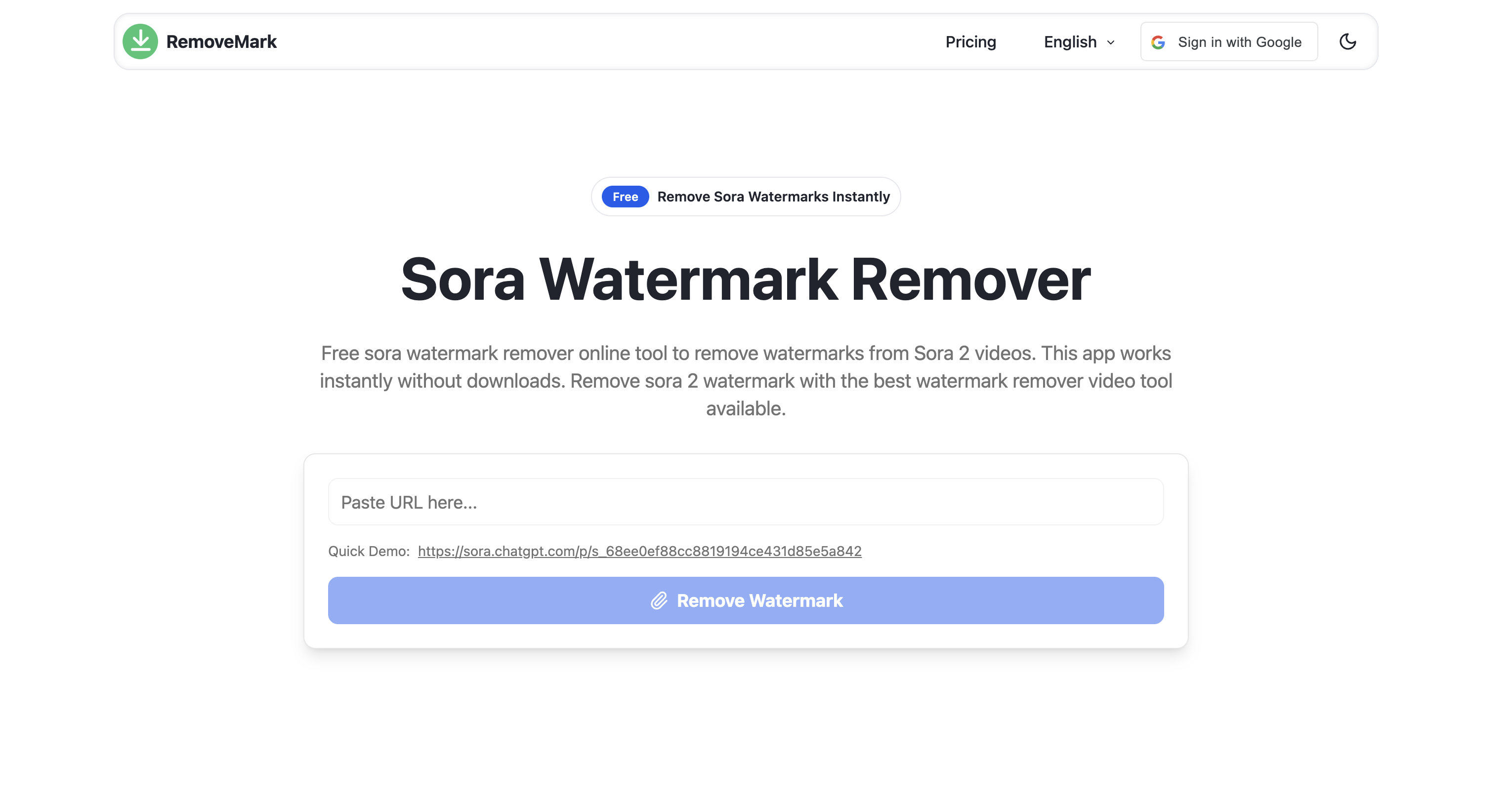 RemoveMark - Screenshot showing the interface and features of this AI tool