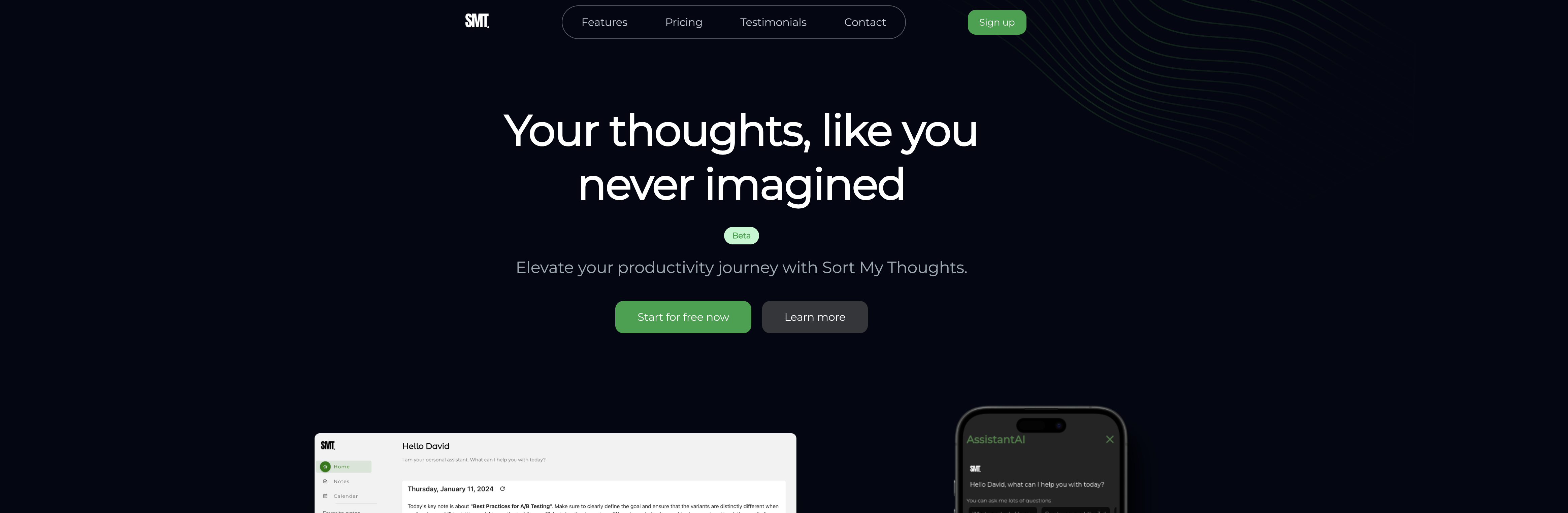 SortMyThoughts - Screenshot showing the interface and features of this AI tool