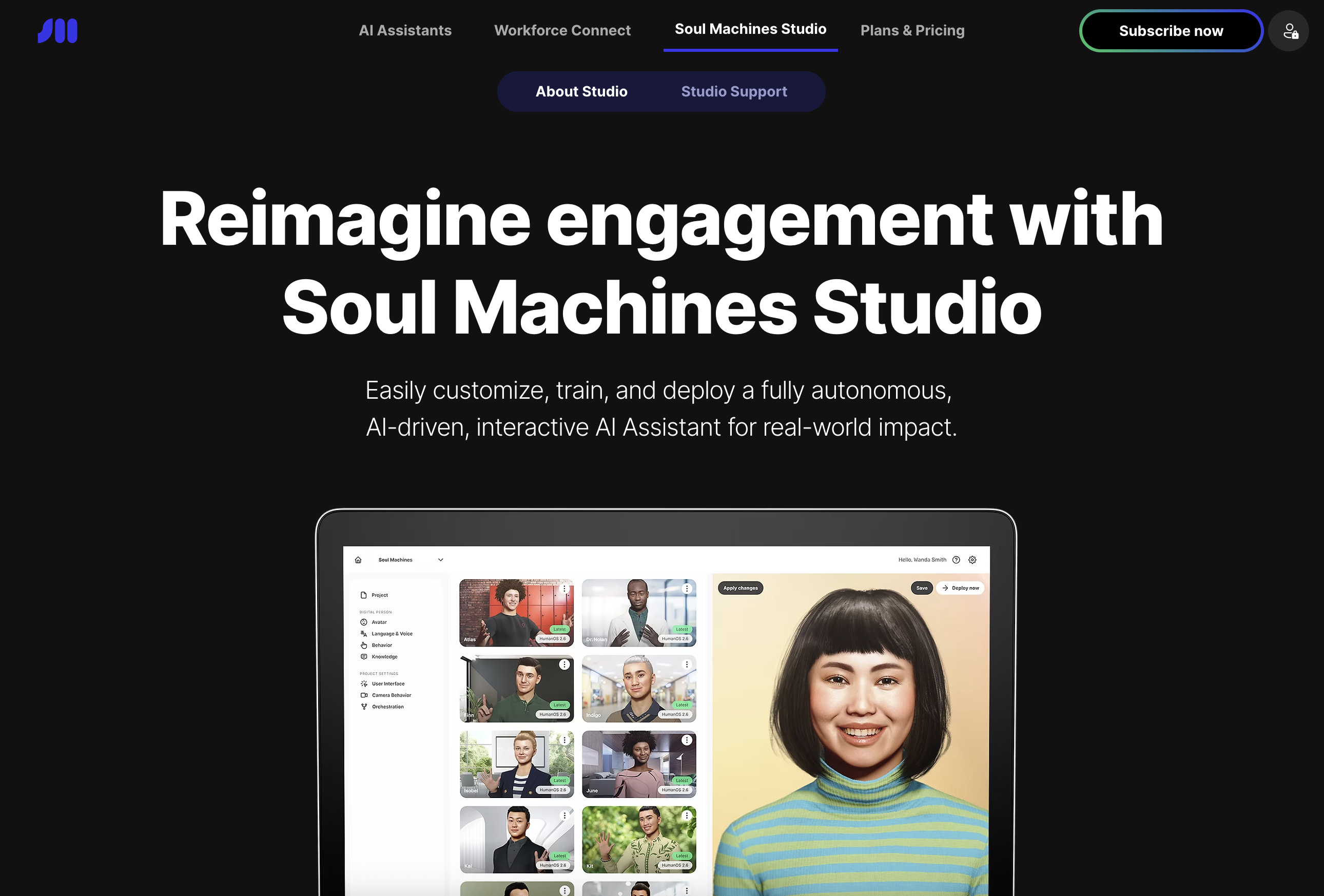 Soul Machines Studio - Screenshot showing the interface and features of this AI tool