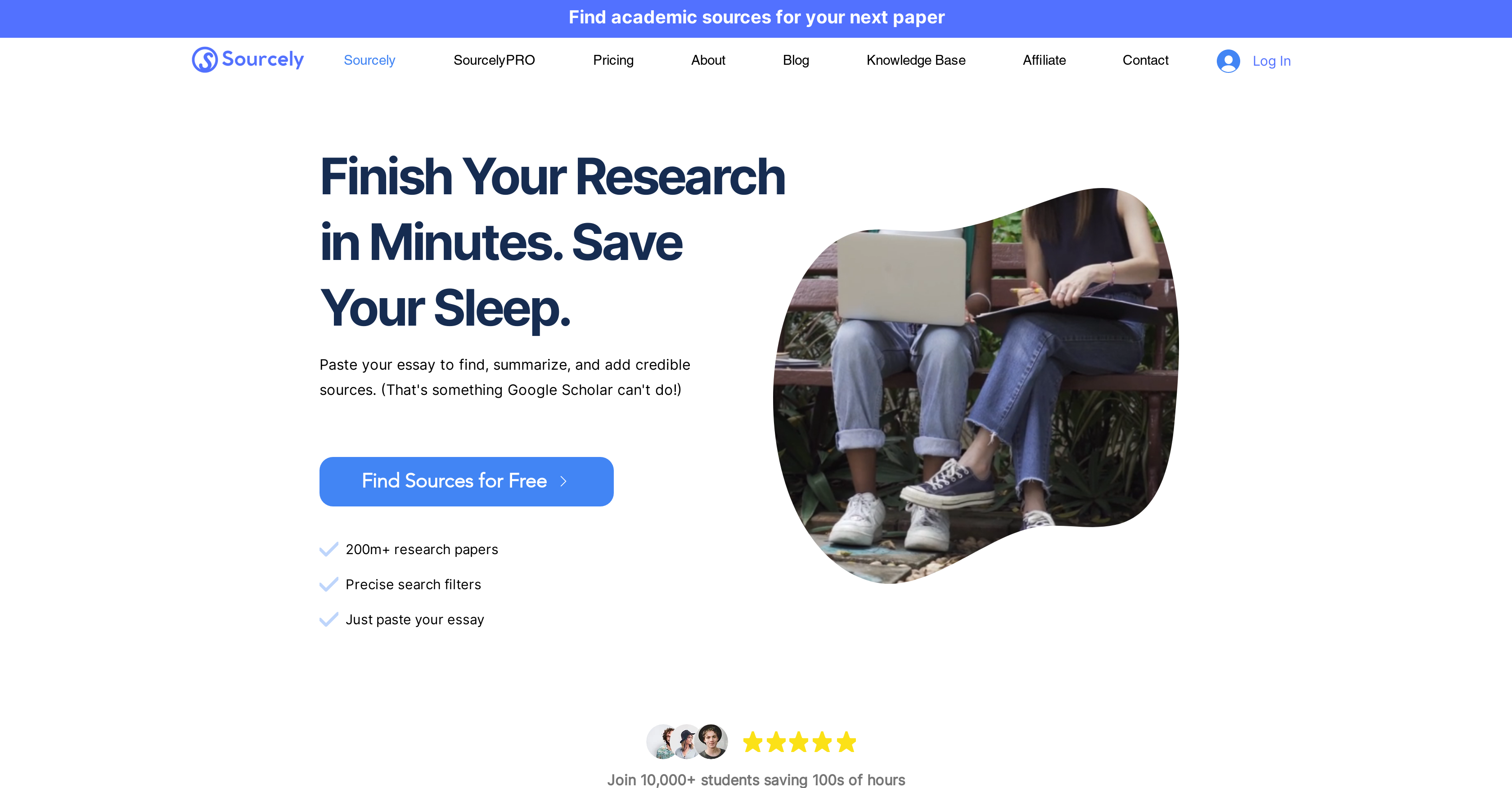 Sourcely - Screenshot showing the interface and features of this AI tool