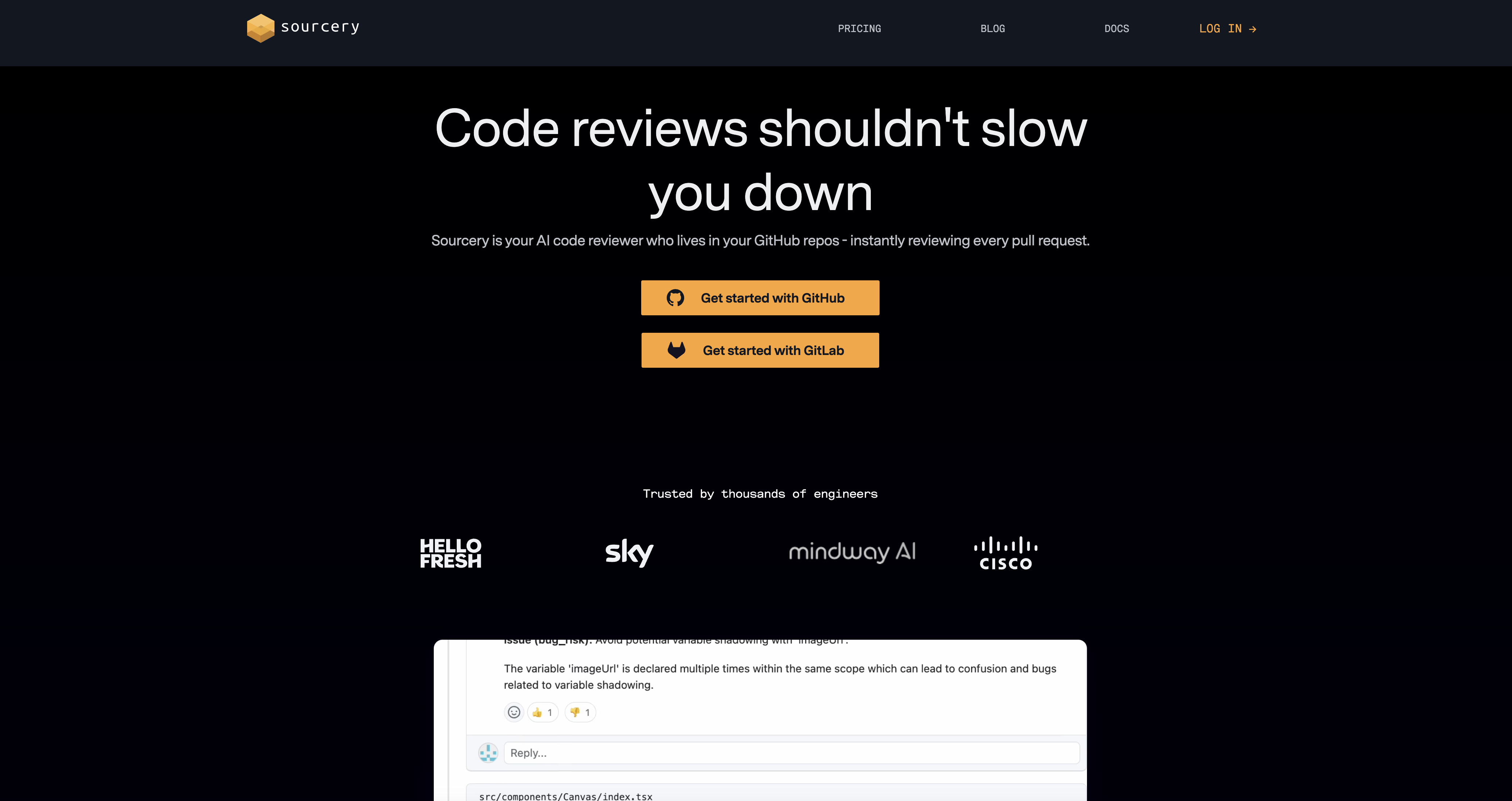 Sourcery - Screenshot showing the interface and features of this AI tool