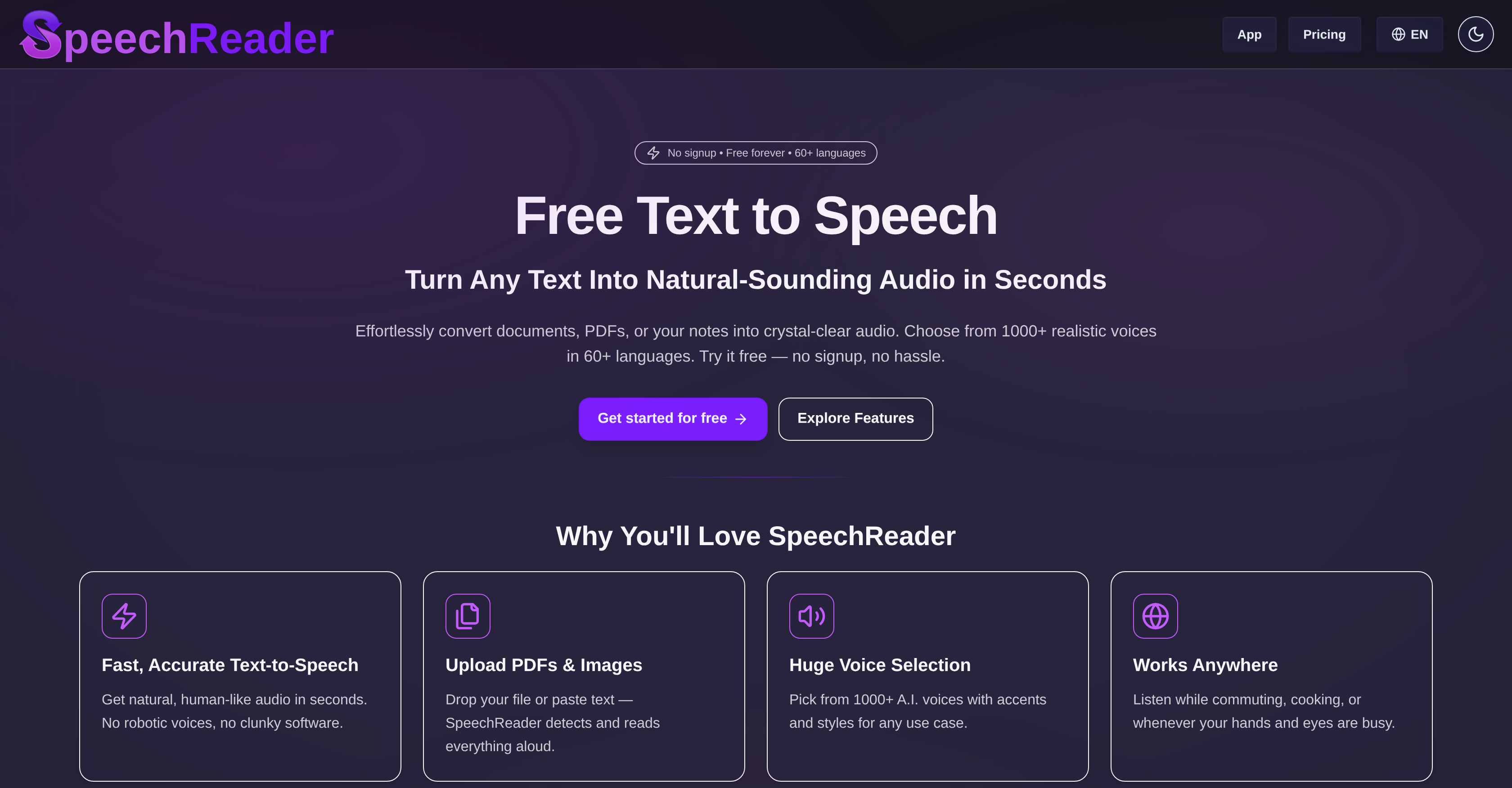 SpeechReader - Screenshot showing the interface and features of this AI tool