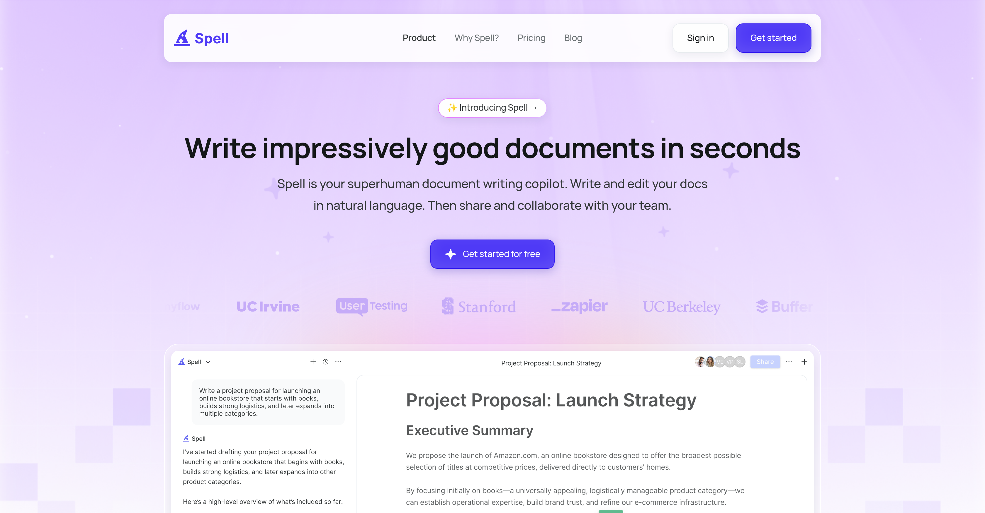 Spell - Screenshot showing the interface and features of this AI tool