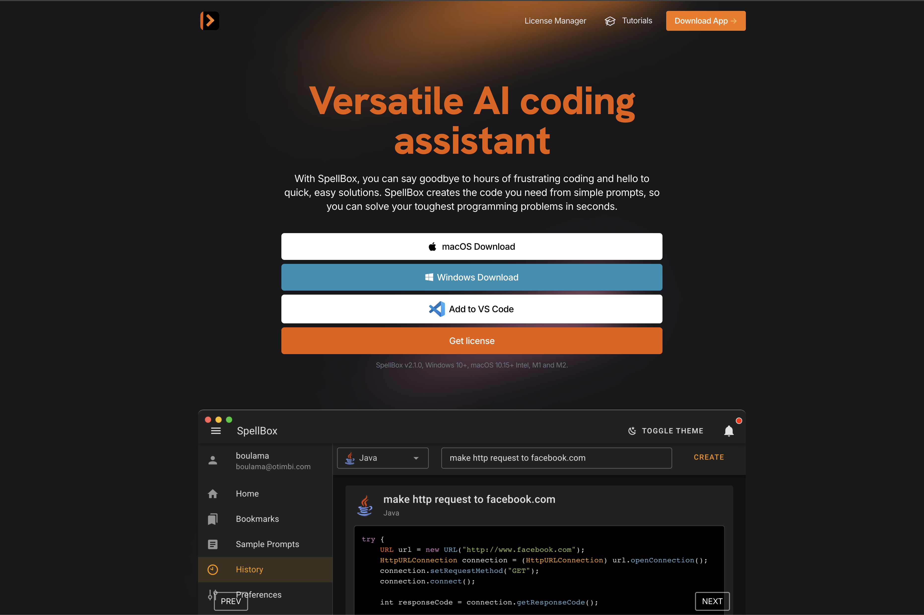 Spellbox - Screenshot showing the interface and features of this AI tool