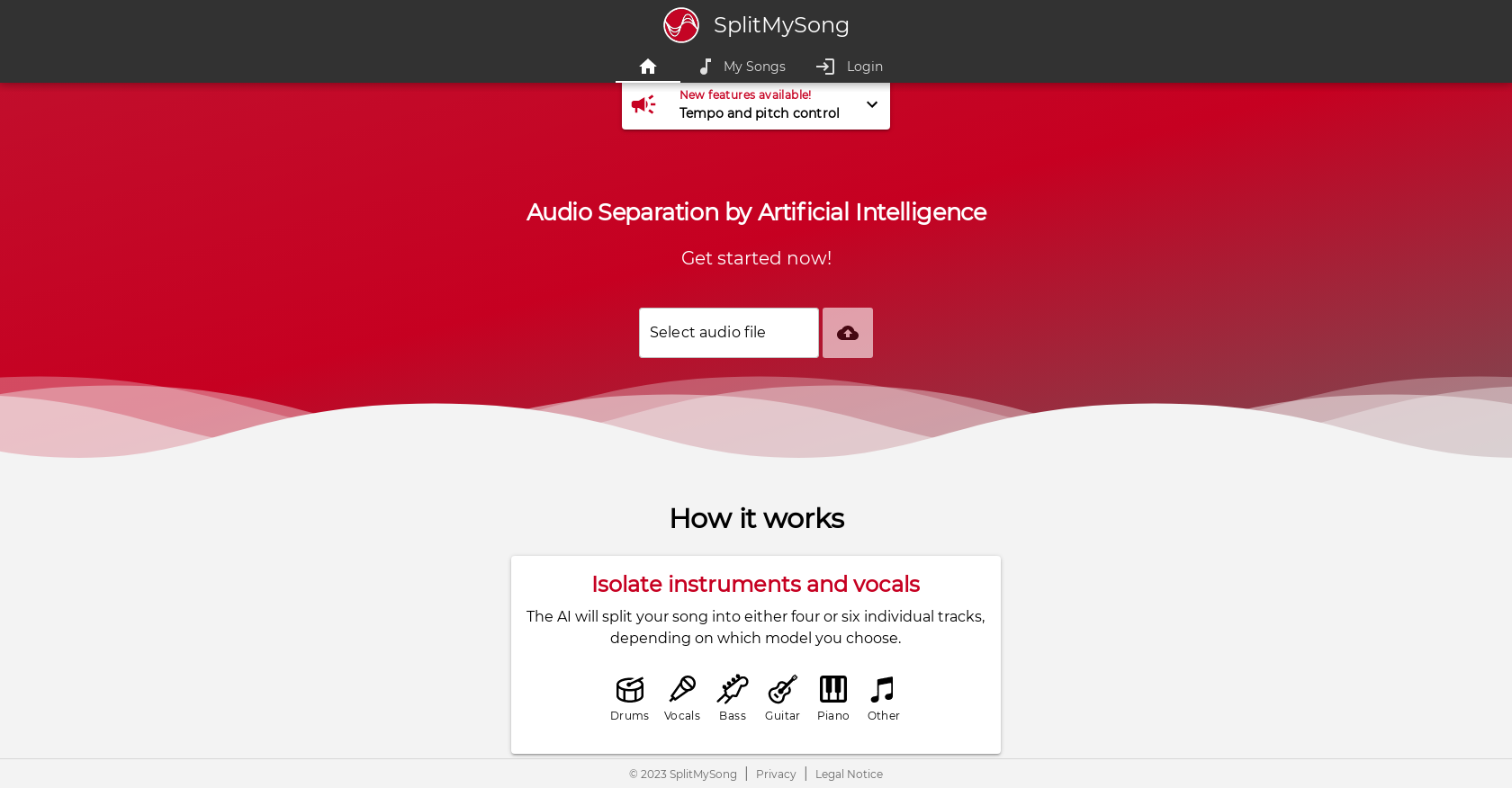 Splitmysong - Screenshot showing the interface and features of this AI tool