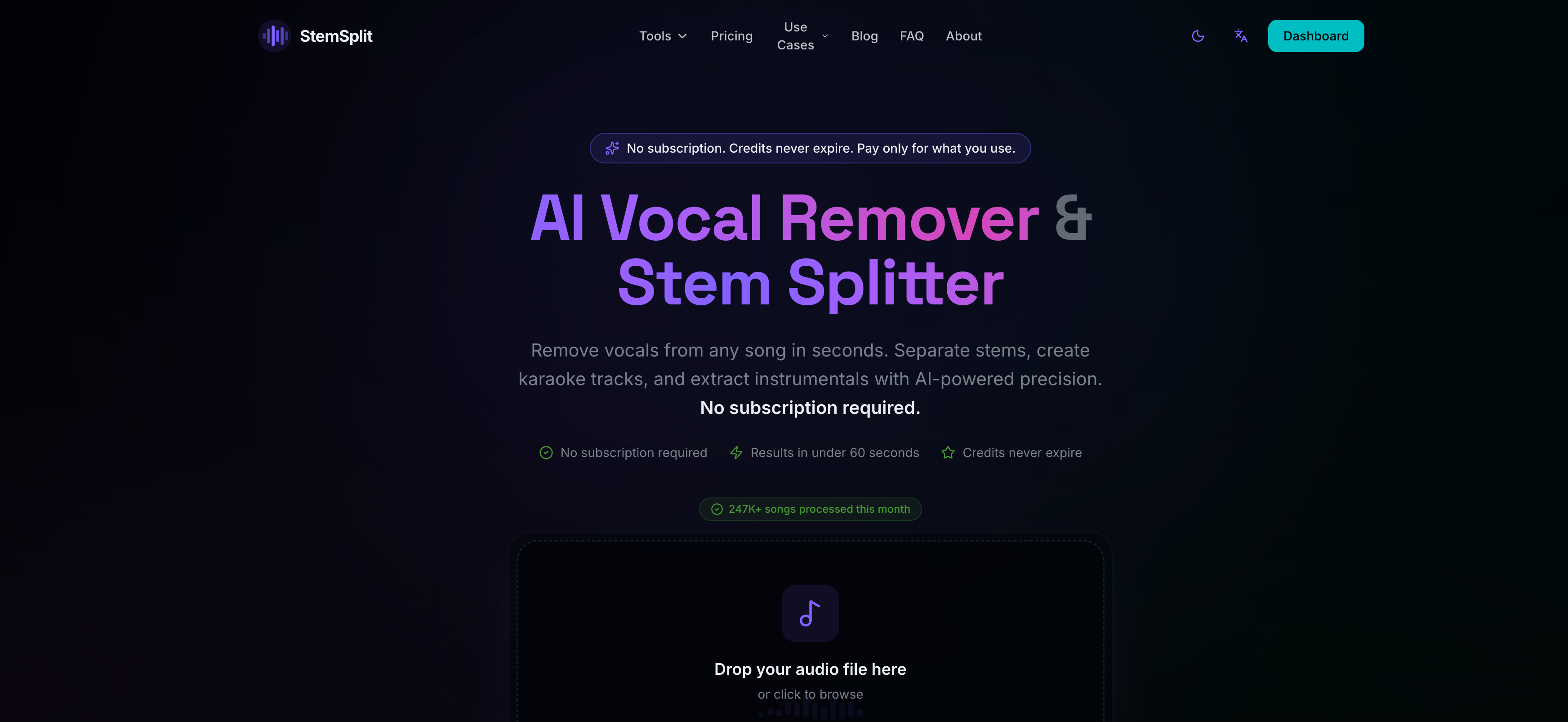 StemSplit - Screenshot showing the interface and features of this AI tool