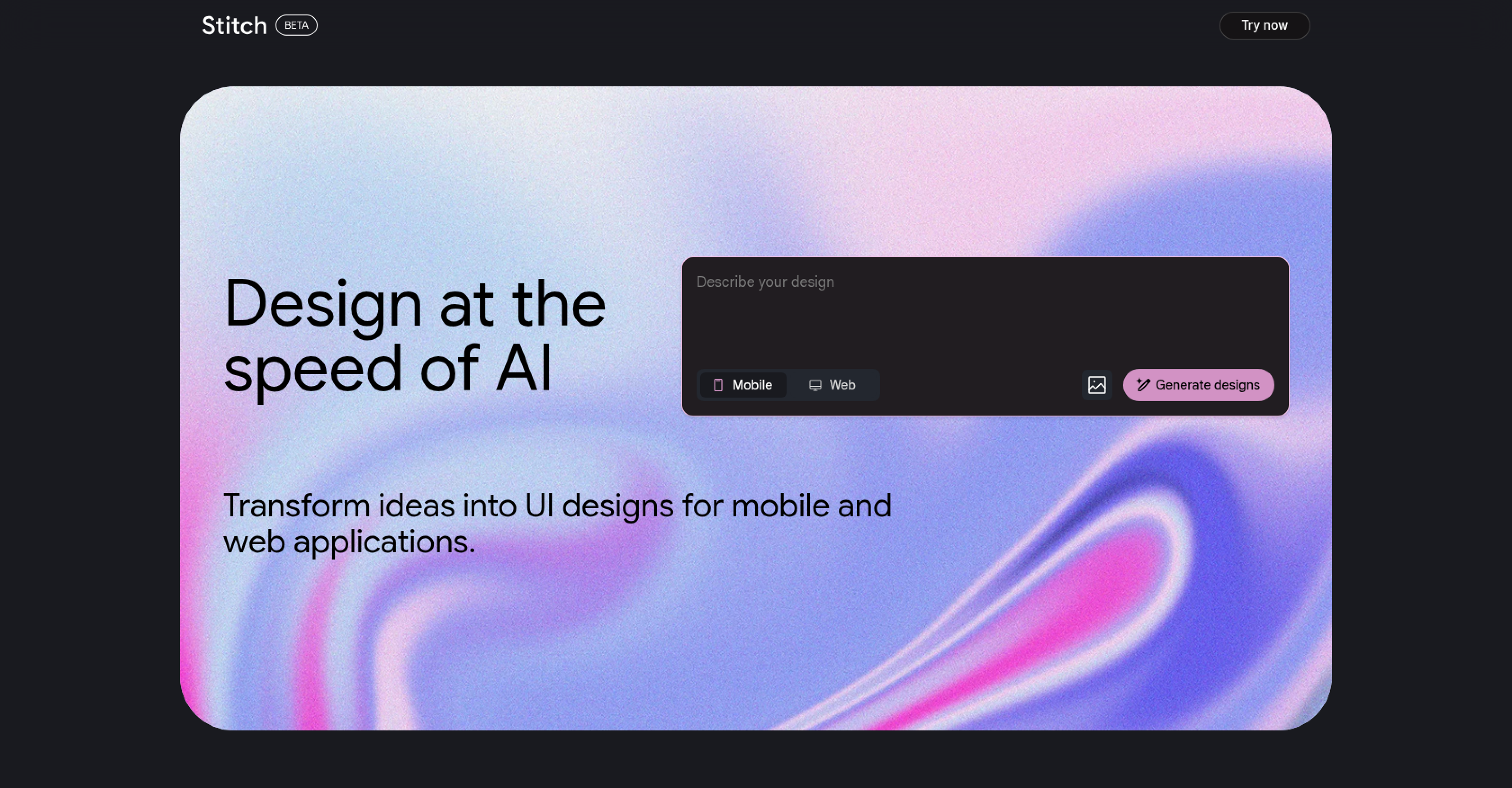 Stitch - Screenshot showing the interface and features of this AI tool