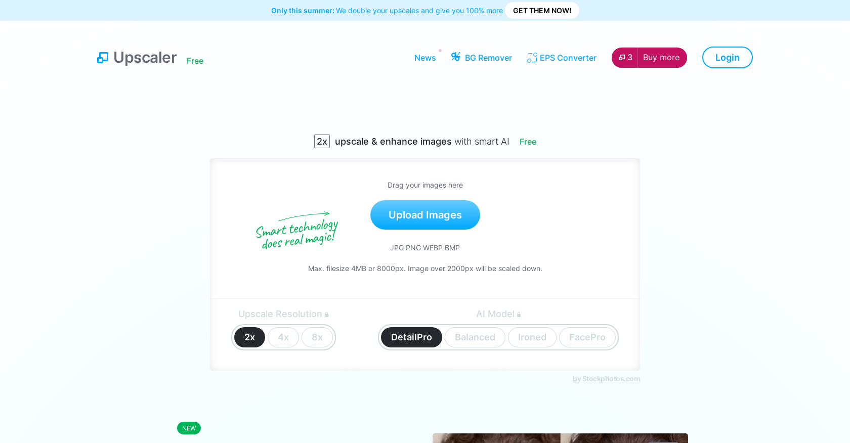 Stockphotos Upscaler - Screenshot showing the interface and features of this AI tool