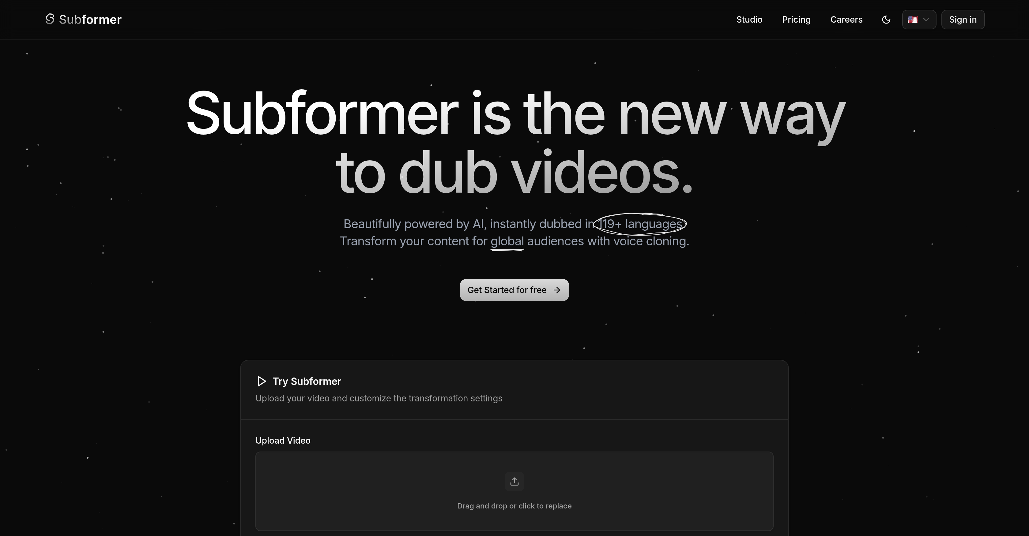 Subformer - Screenshot showing the interface and features of this AI tool