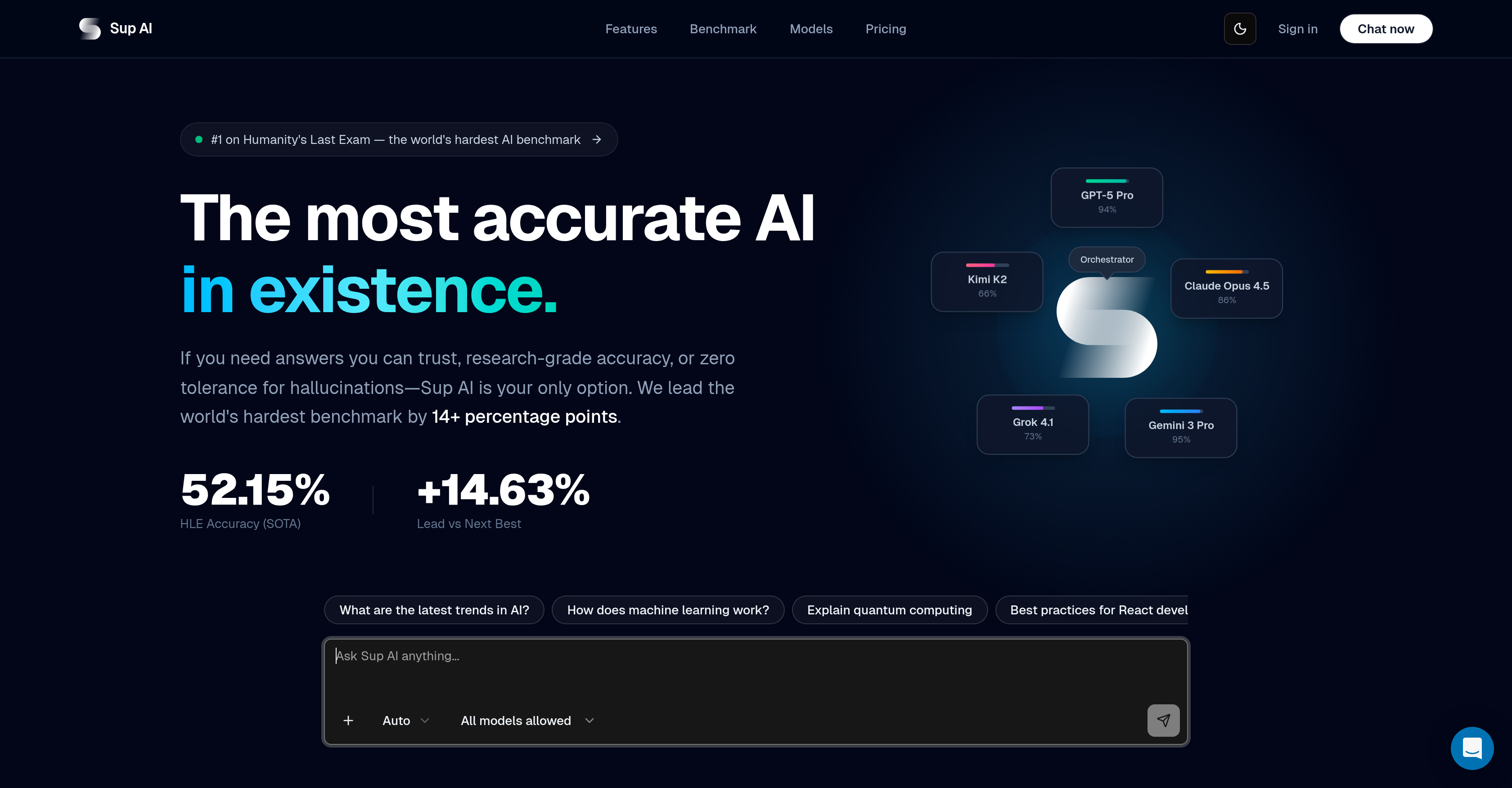 Sup AI - Screenshot showing the interface and features of this AI tool