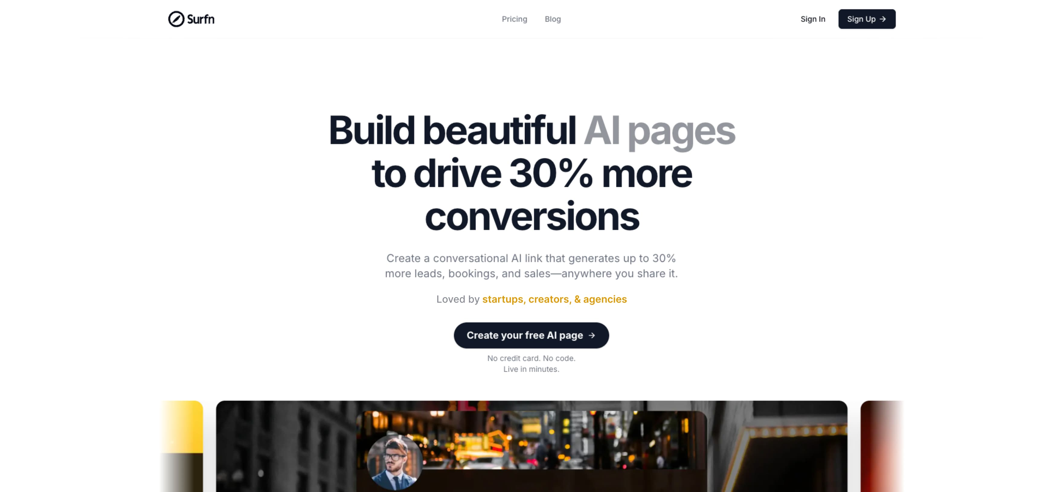 Surfn AI - Screenshot showing the interface and features of this AI tool