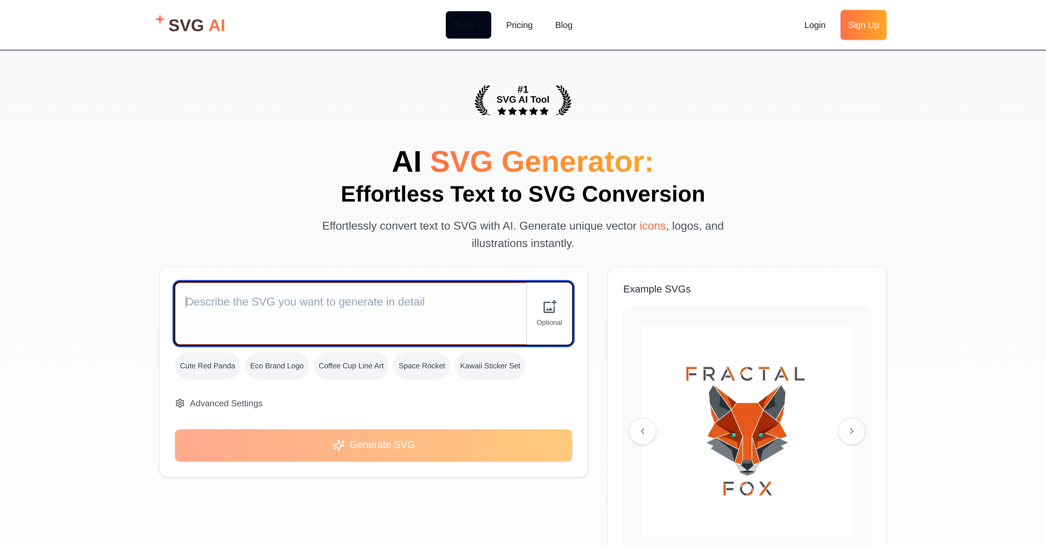 SVG AI - Screenshot showing the interface and features of this AI tool