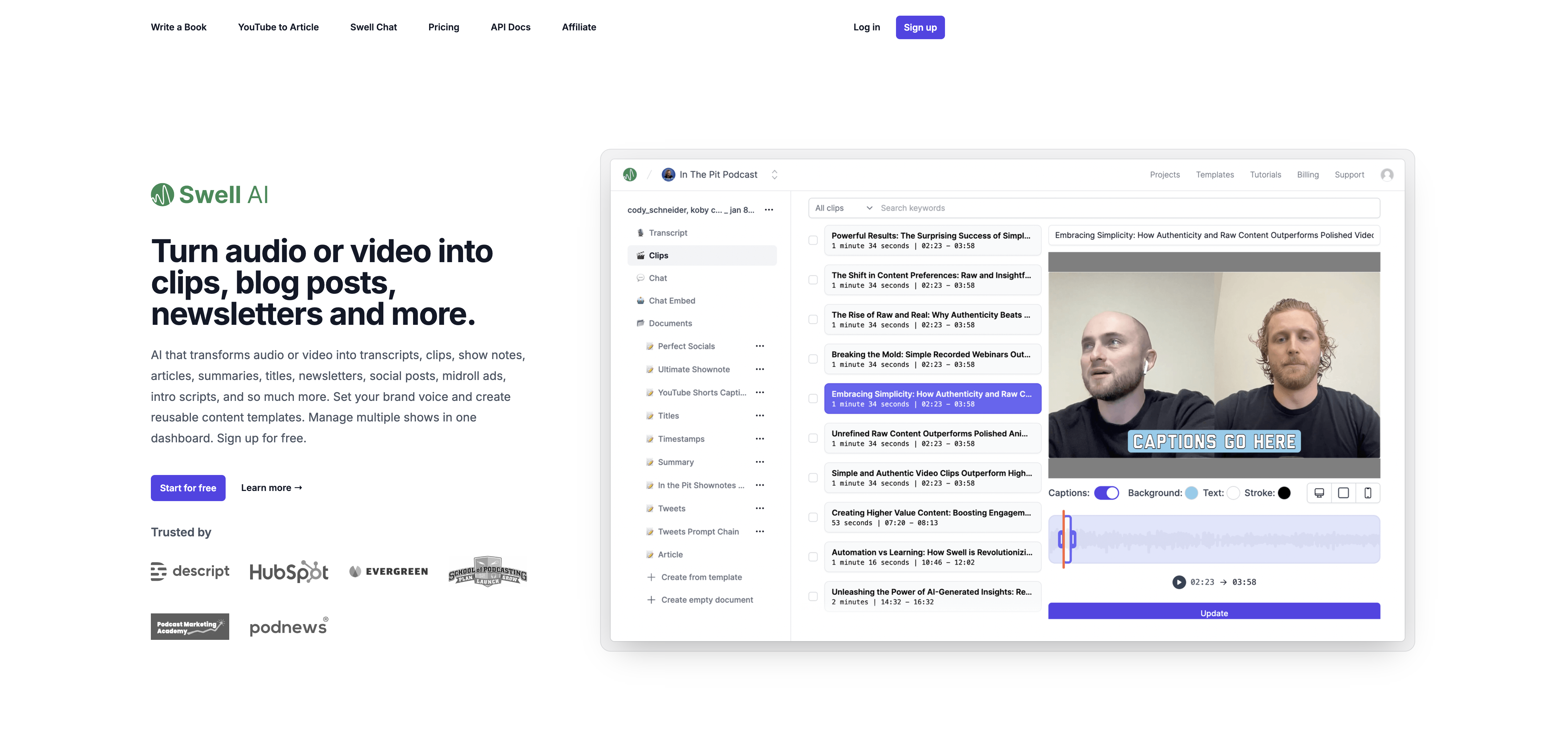 Swell AI - Screenshot showing the interface and features of this AI tool