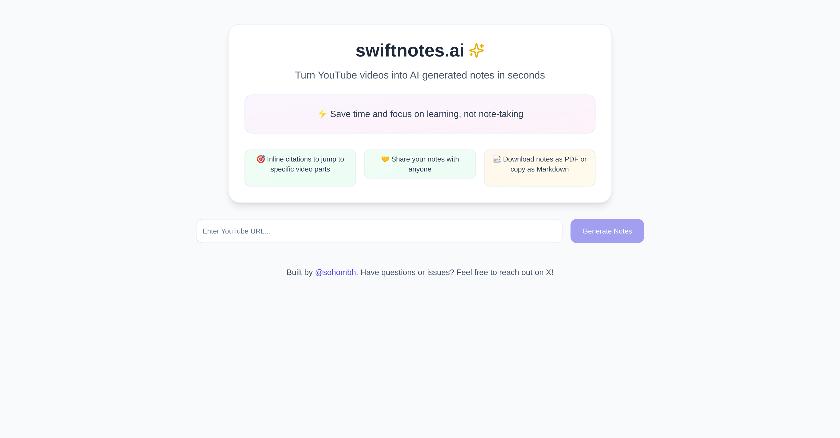 Swiftnotes.ai - Screenshot showing the interface and features of this AI tool