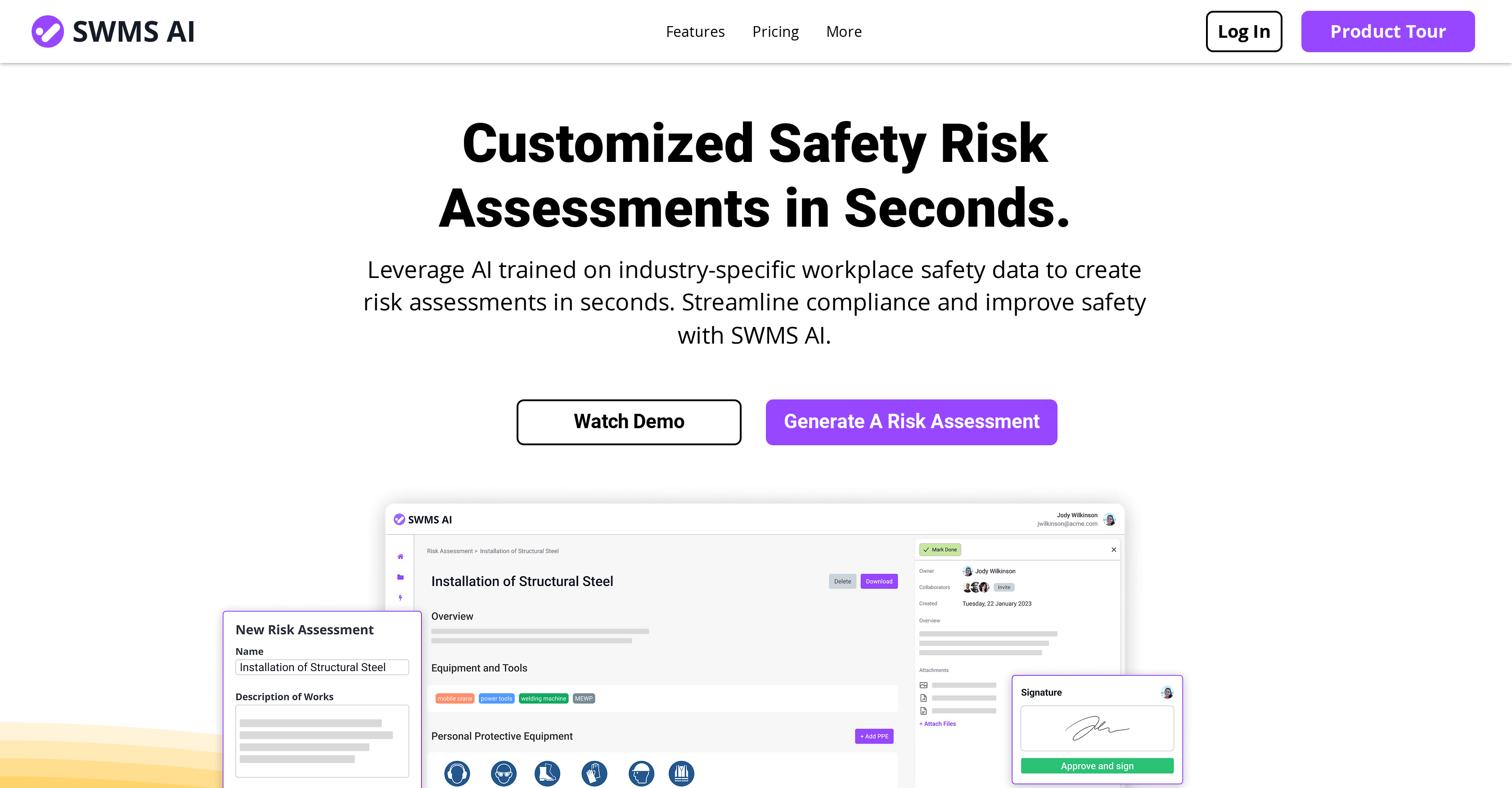 SWMS - Screenshot showing the interface and features of this AI tool