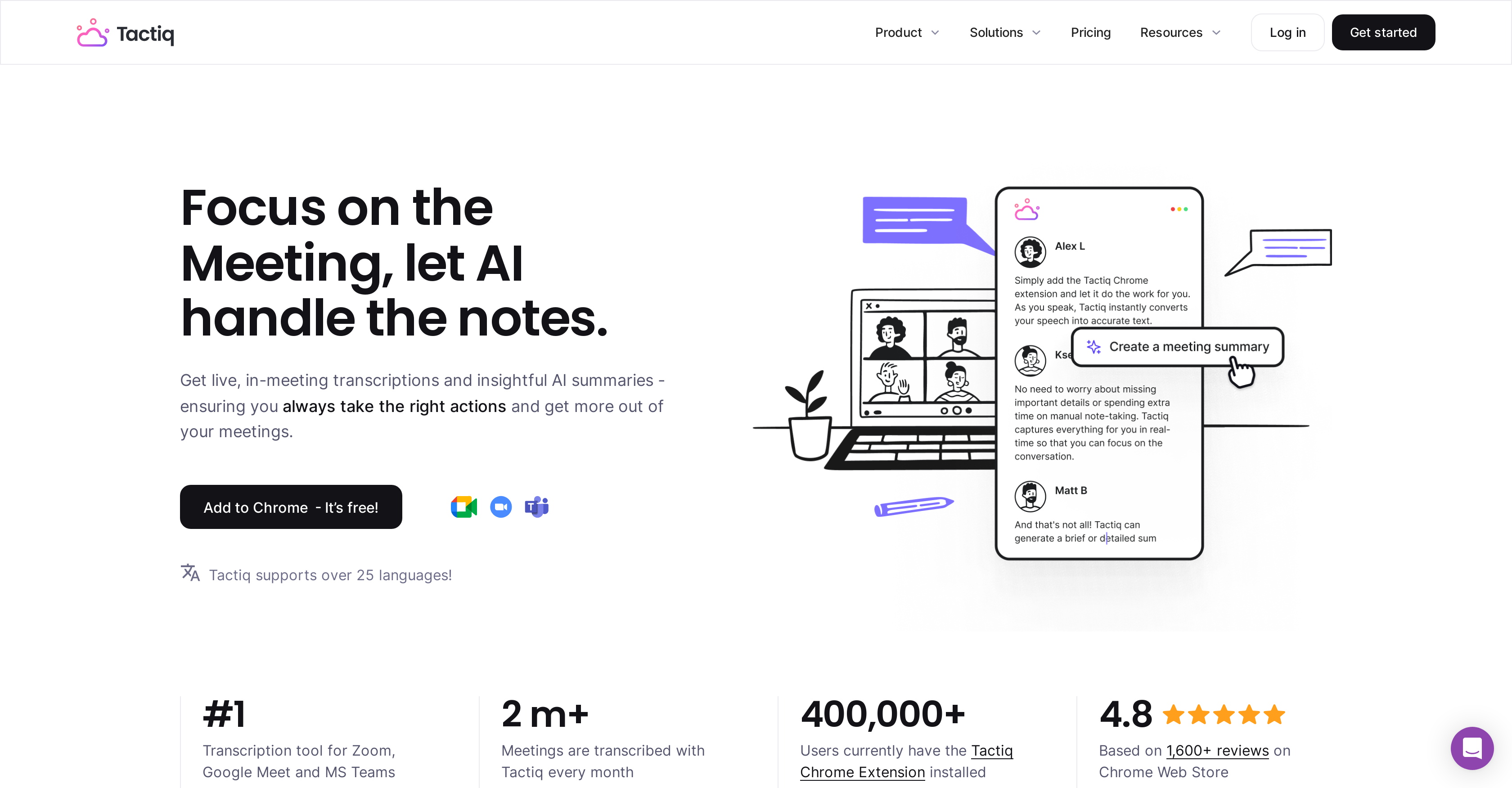 Tactiq - Screenshot showing the interface and features of this AI tool