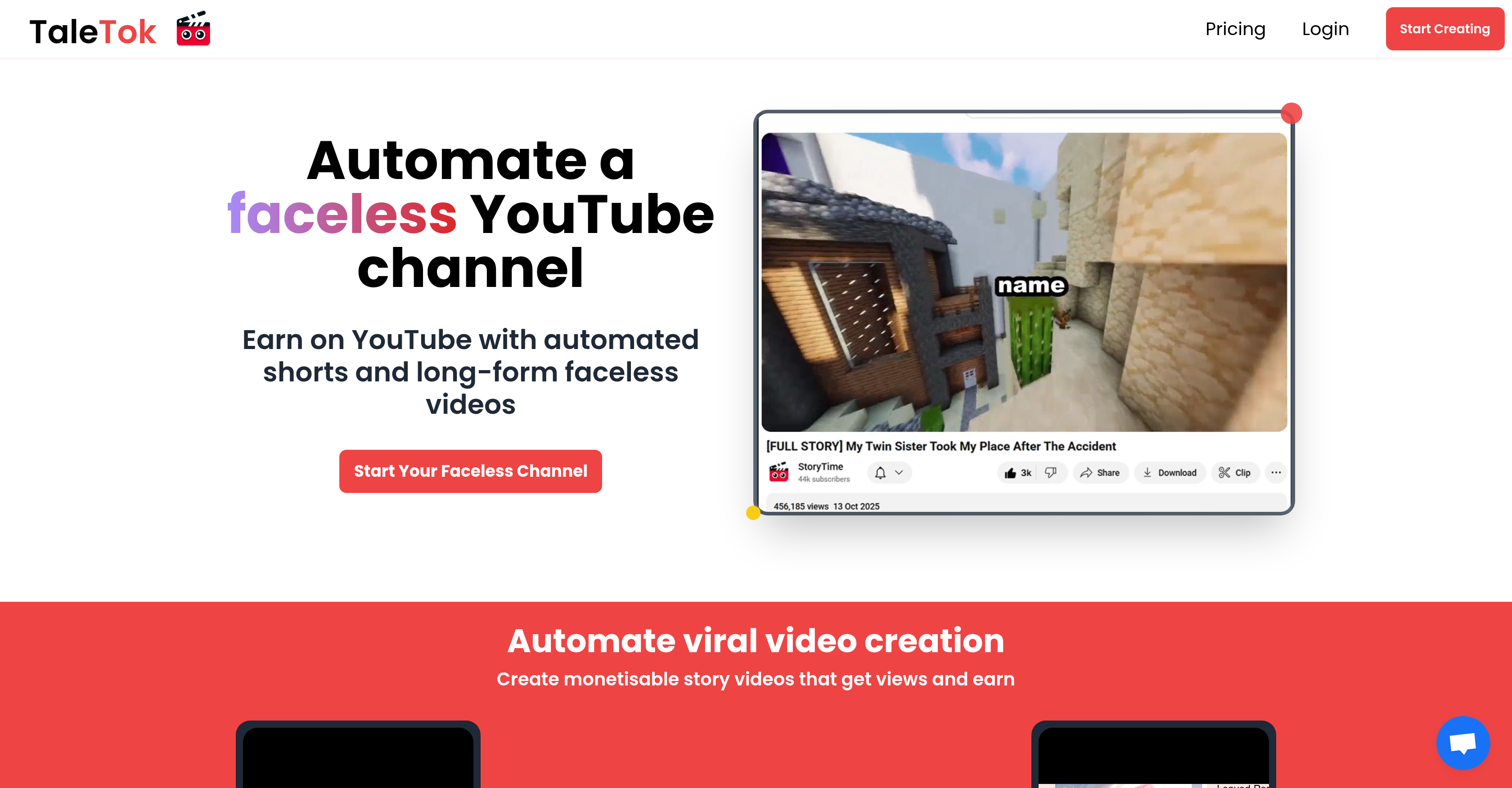 TaleTok.io - Screenshot showing the interface and features of this AI tool