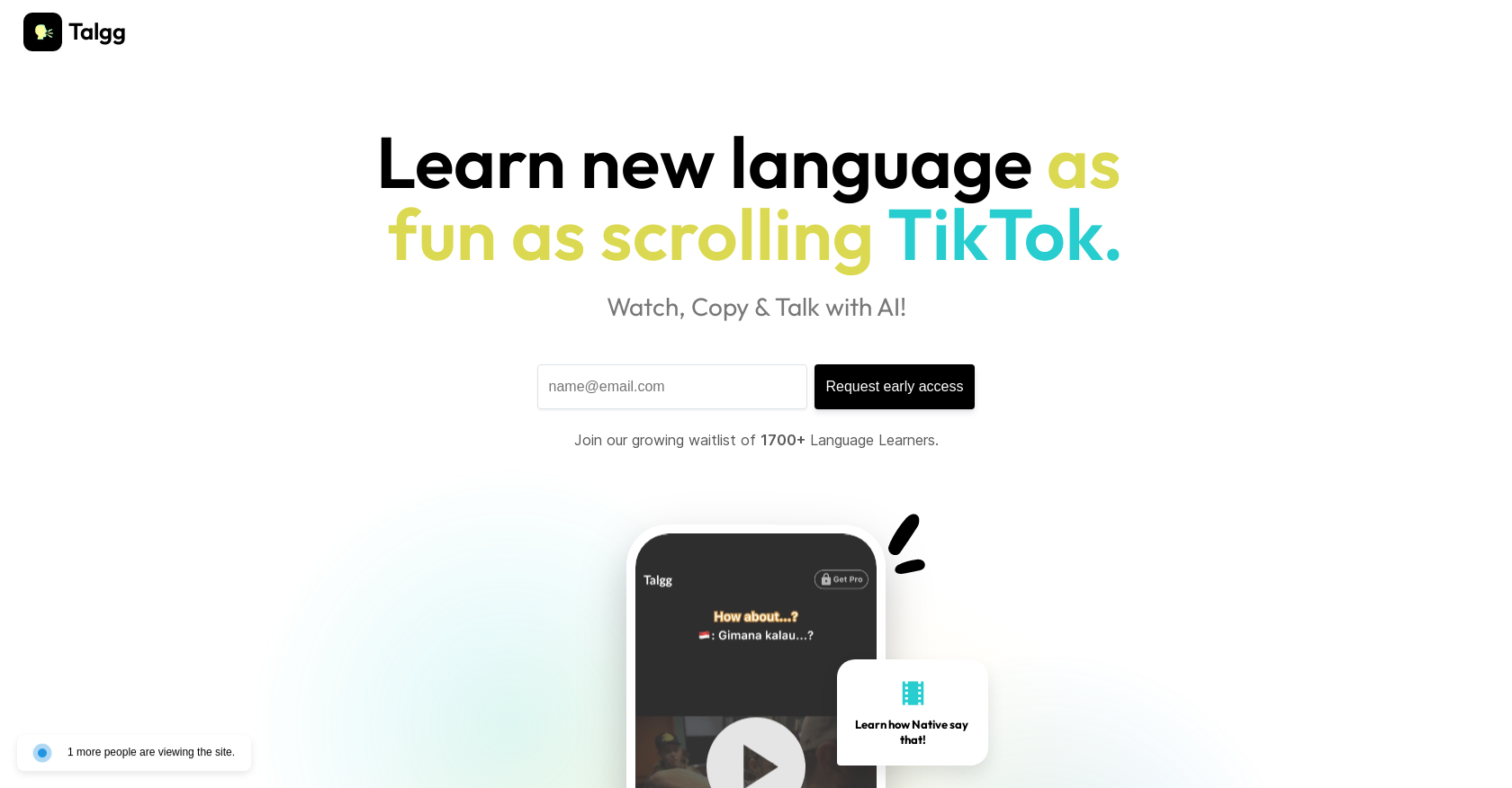 Talgg - Screenshot showing the interface and features of this AI tool
