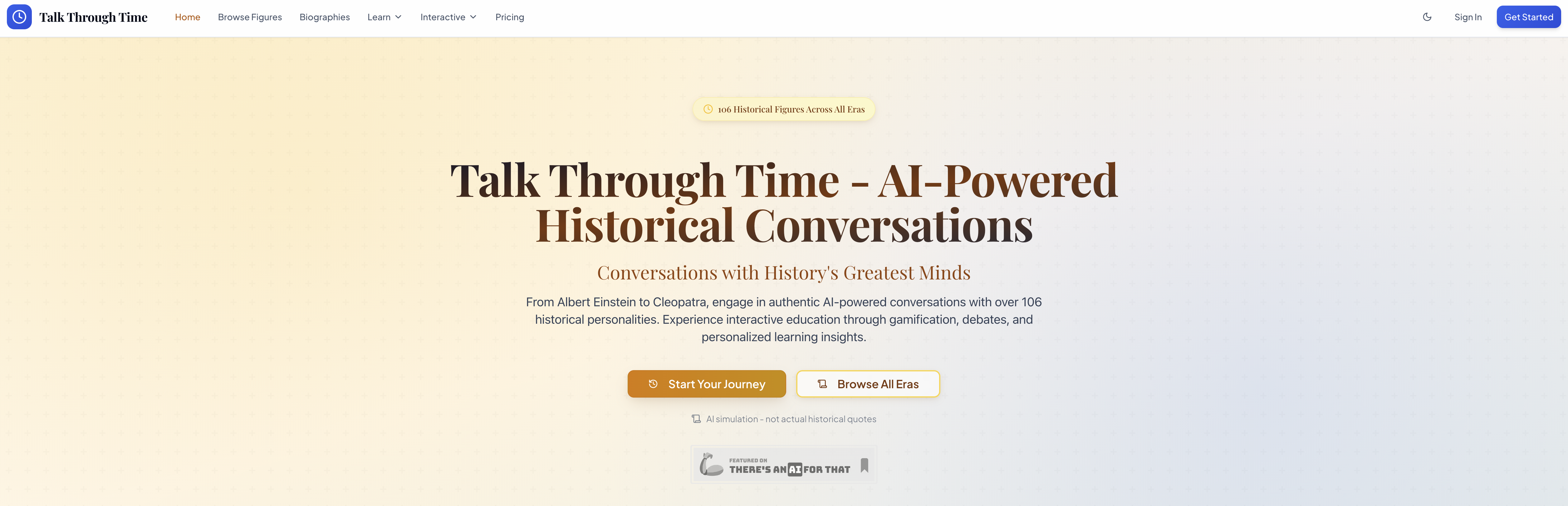 Talk Through Time - Screenshot showing the interface and features of this AI tool