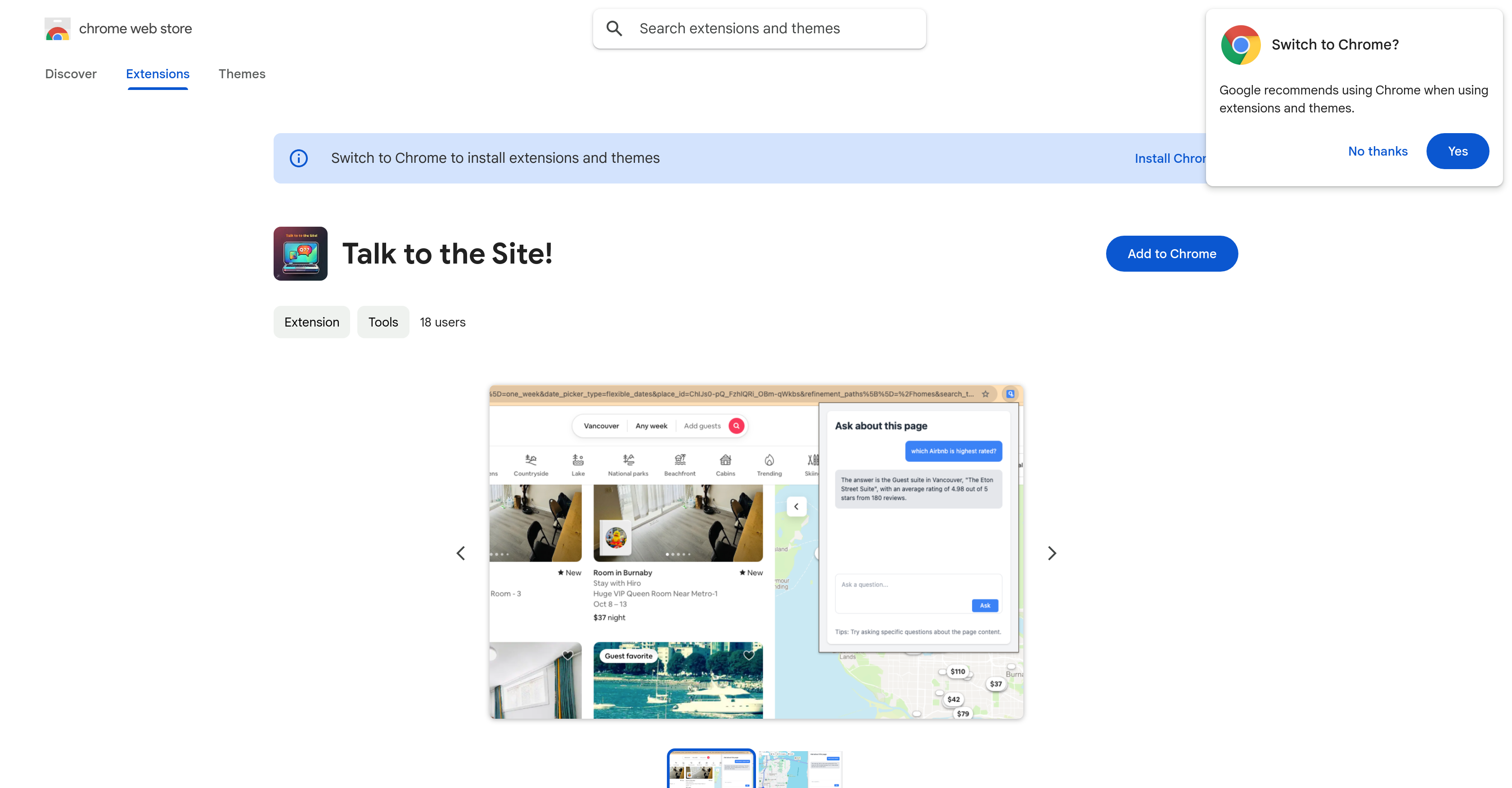 Talk to the Site! - Screenshot showing the interface and features of this AI tool