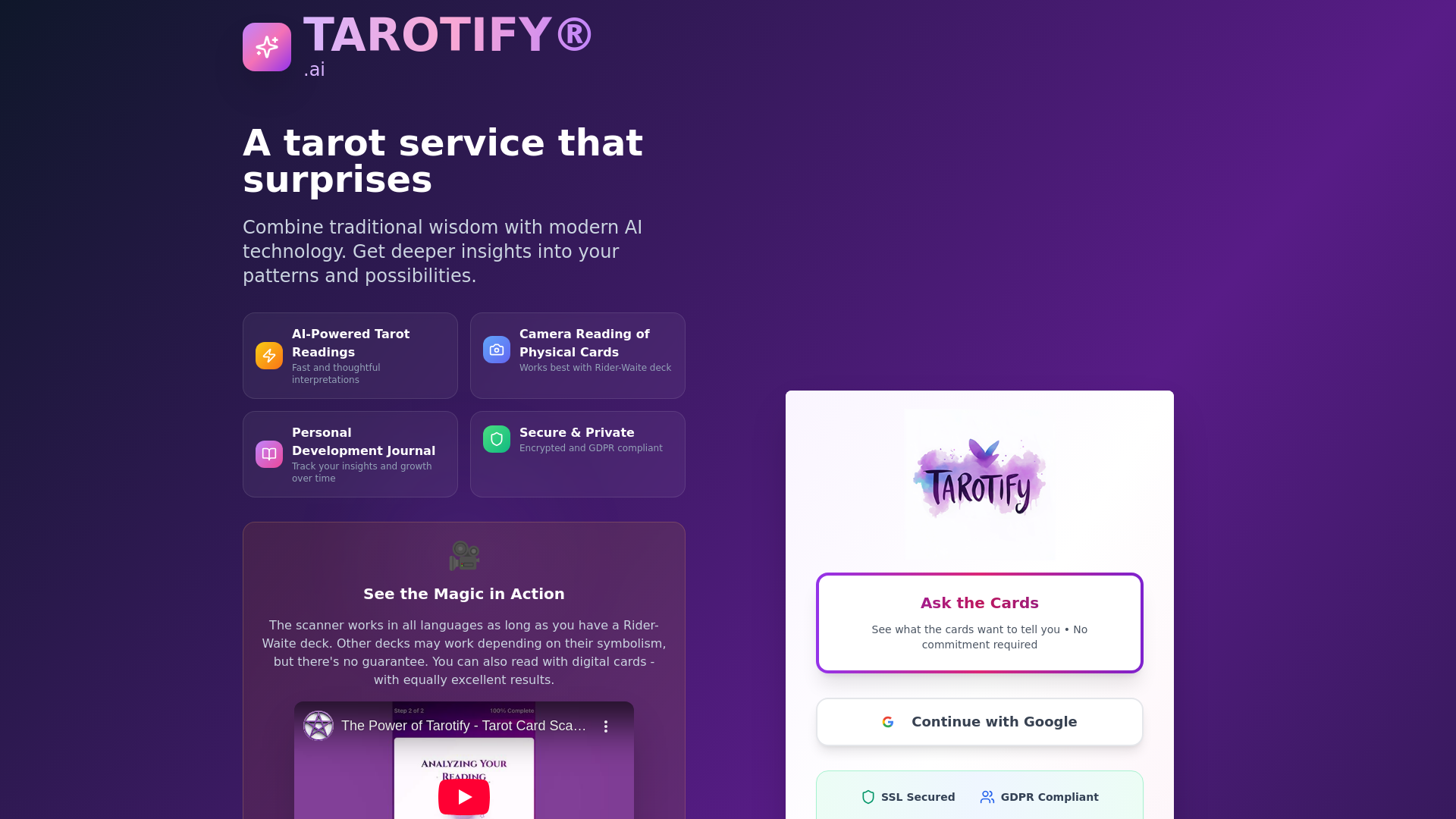 Tarotifyv2 - Screenshot showing the interface and features of this AI tool