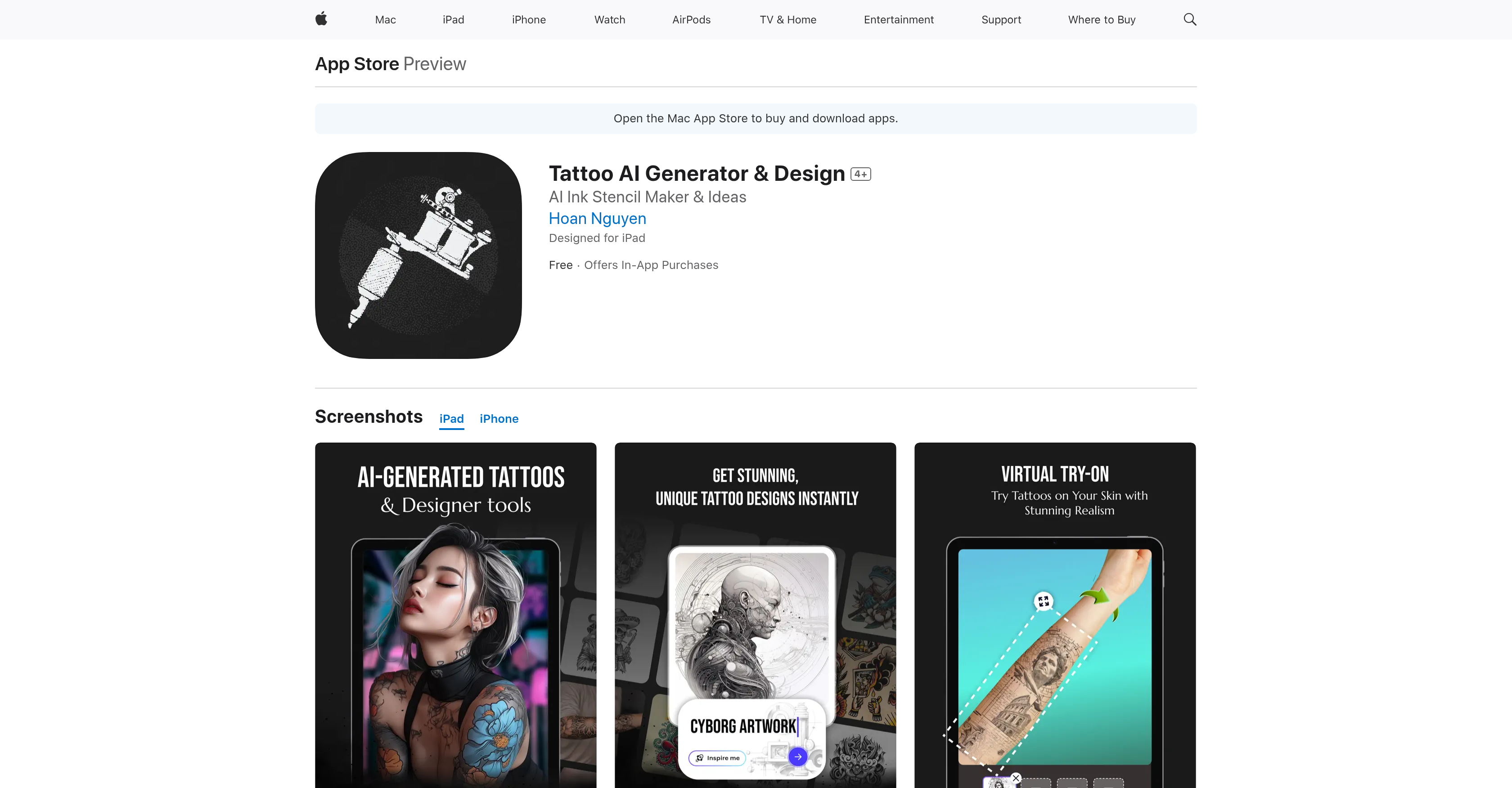 Tattoo AI Generator & Design - Screenshot showing the interface and features of this AI tool