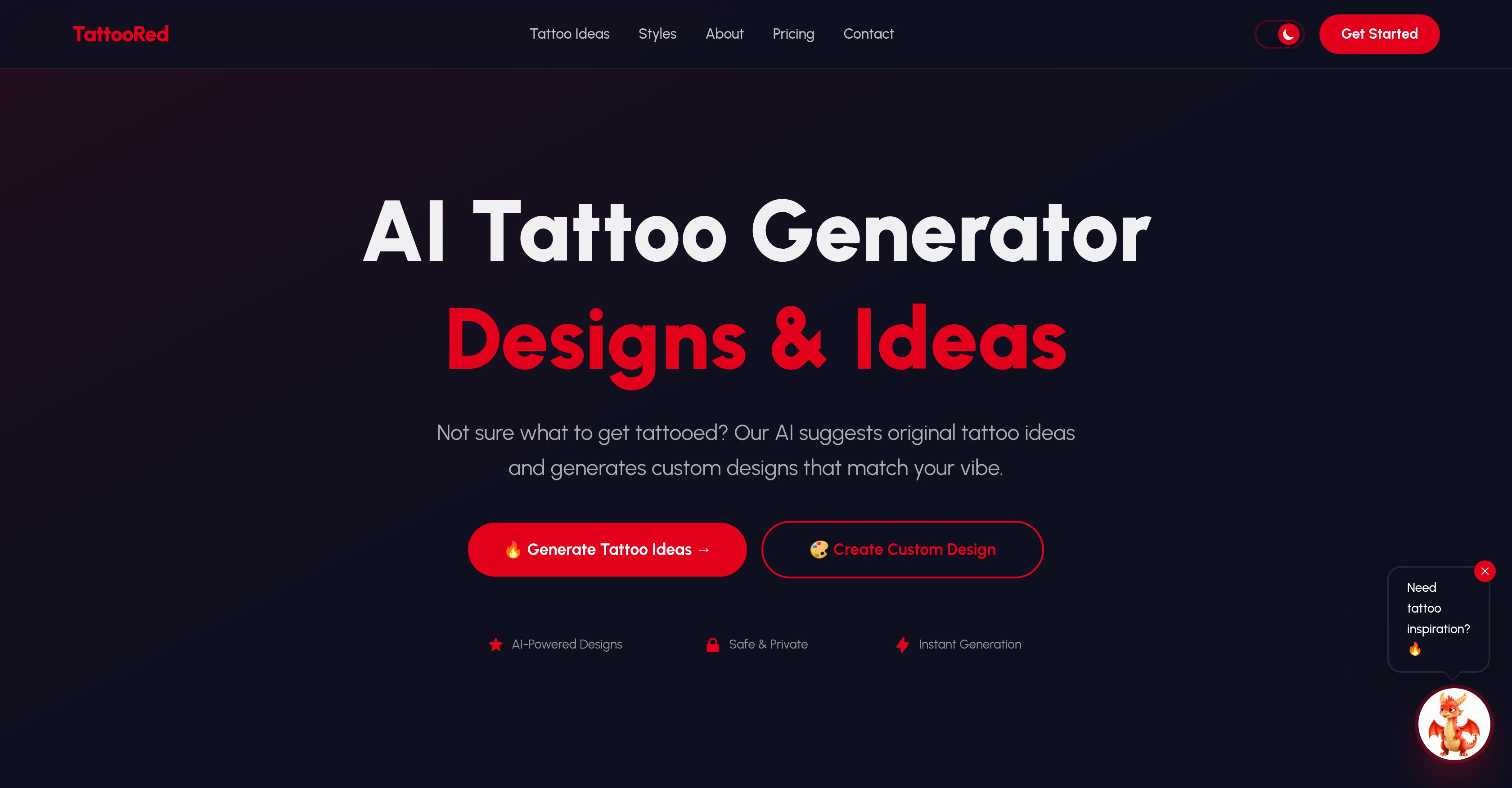 Tattoored - Screenshot showing the interface and features of this AI tool