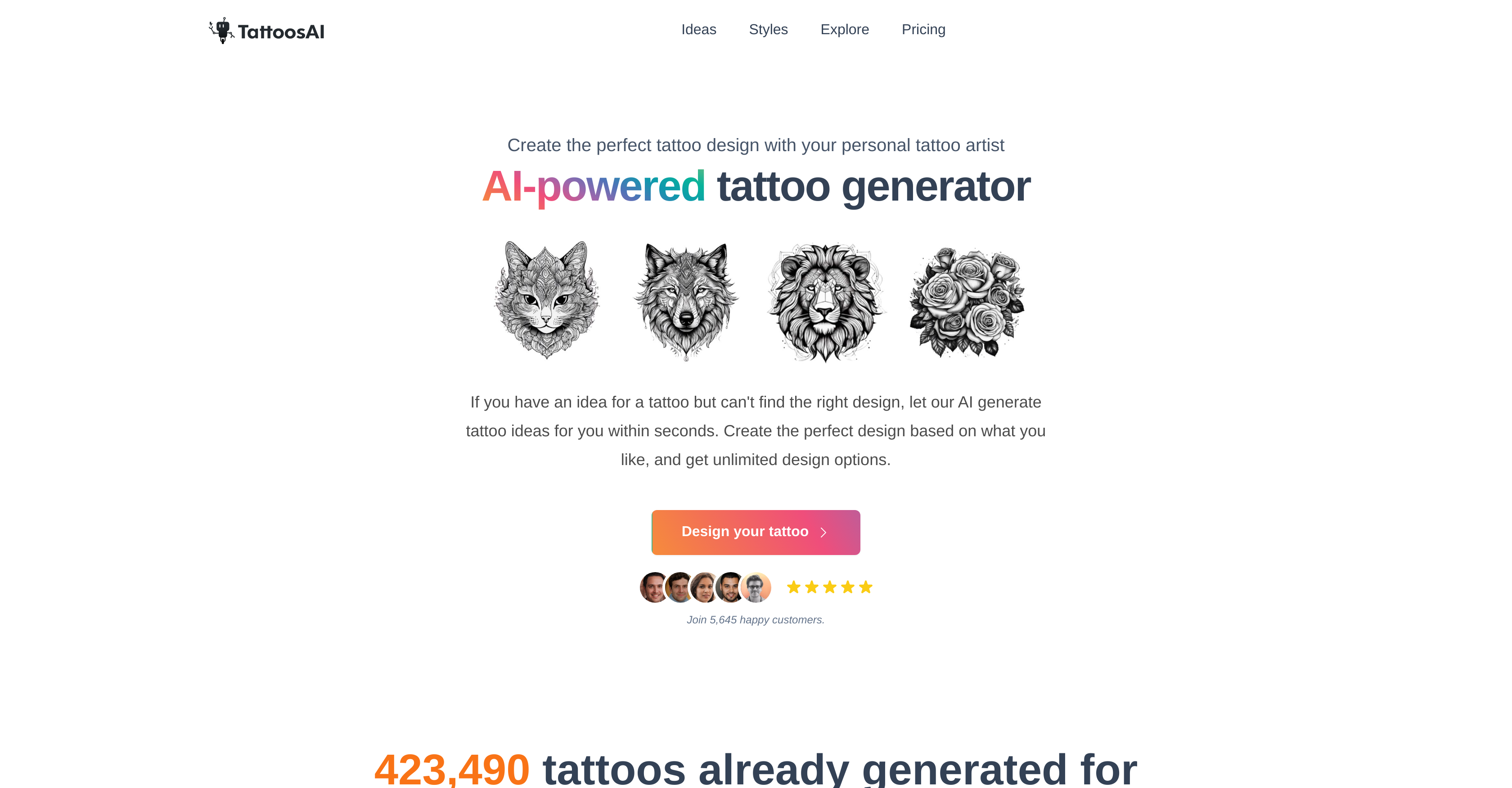 TattoosAI - Screenshot showing the interface and features of this AI tool