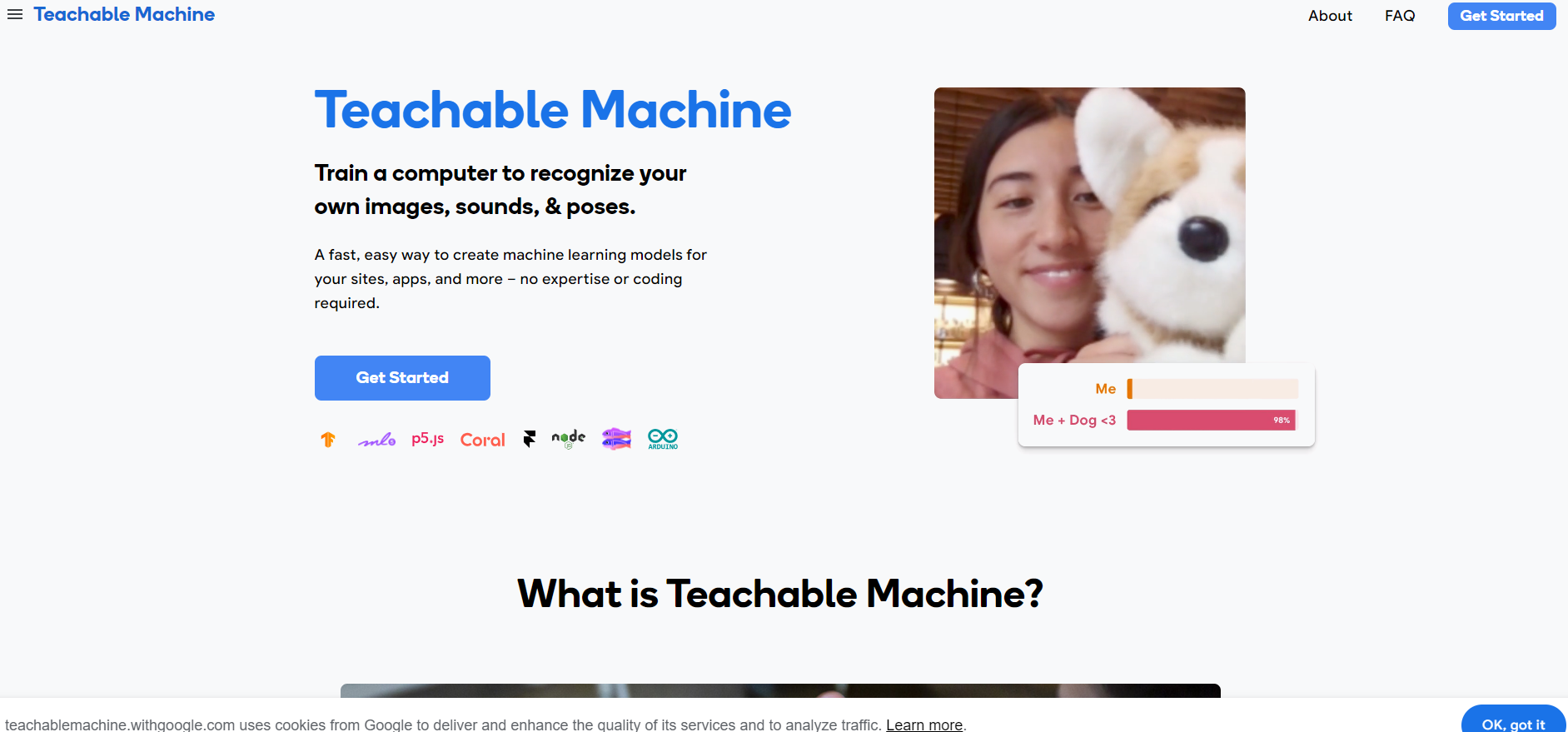 Teachable Machine - Screenshot showing the interface and features of this AI tool