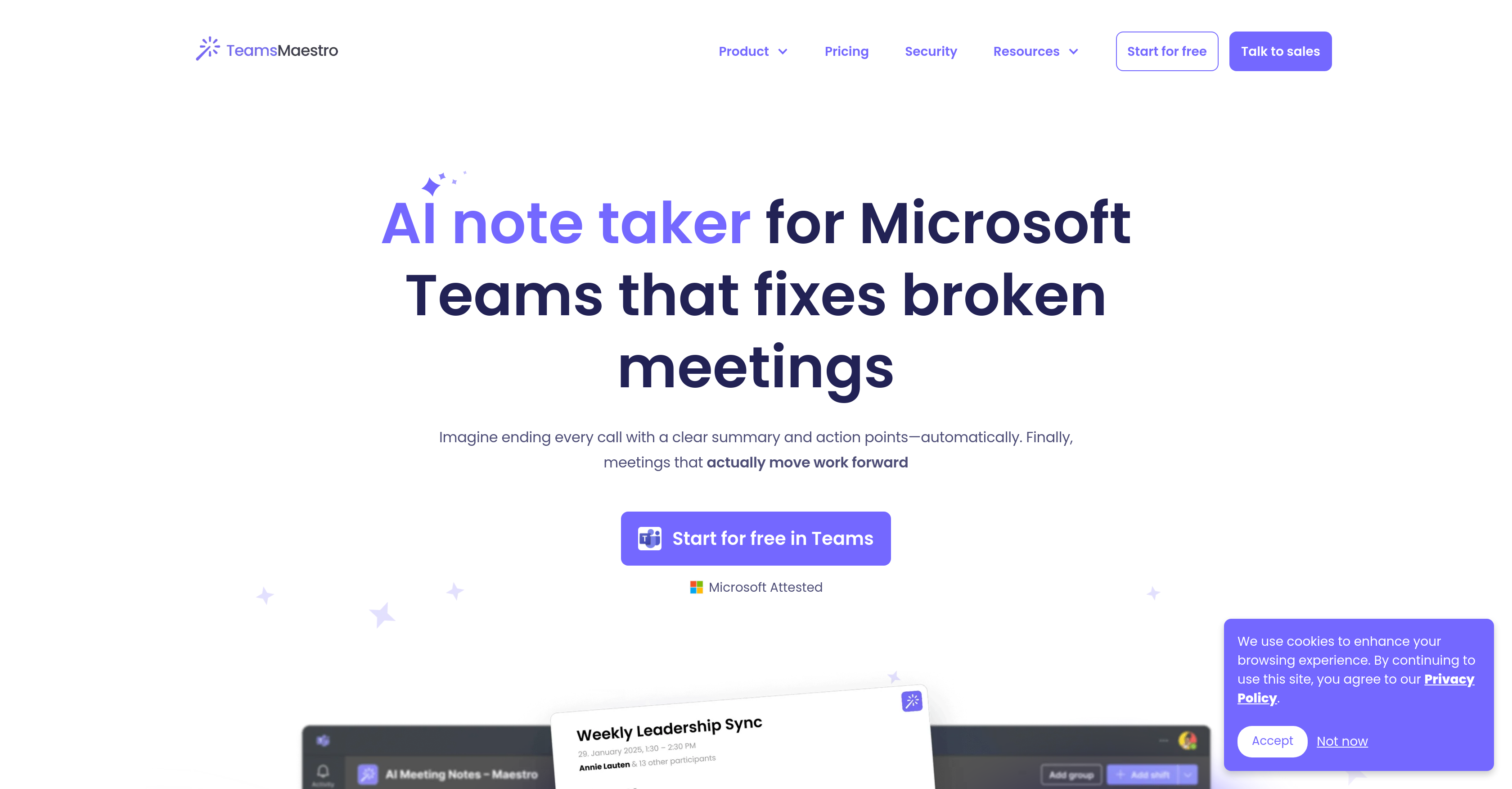 TeamsMaestro - Free AI Meeting Note Taker - Screenshot showing the interface and features of this AI tool
