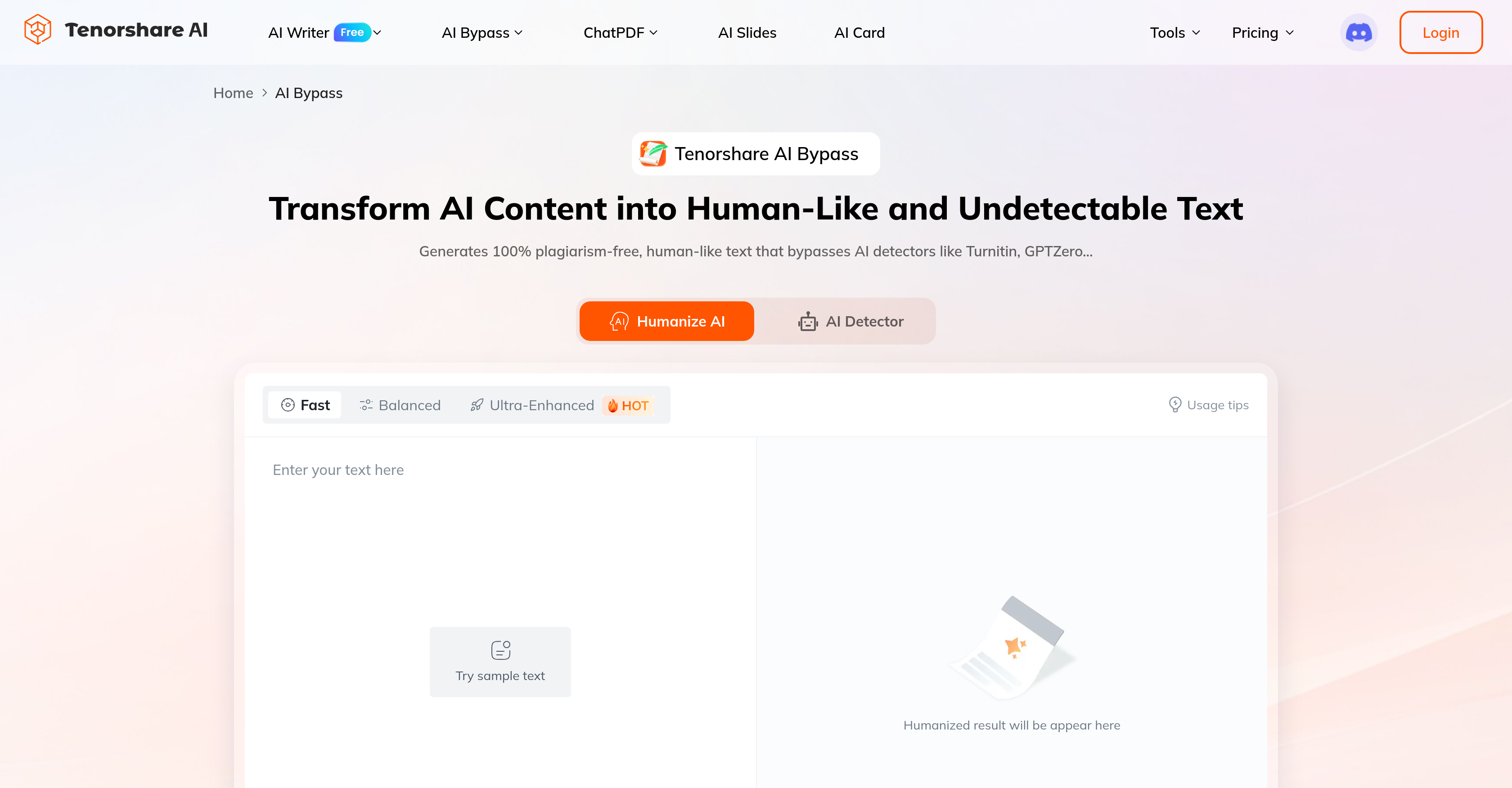 Tenorshare AI Bypass - Screenshot showing the interface and features of this AI tool