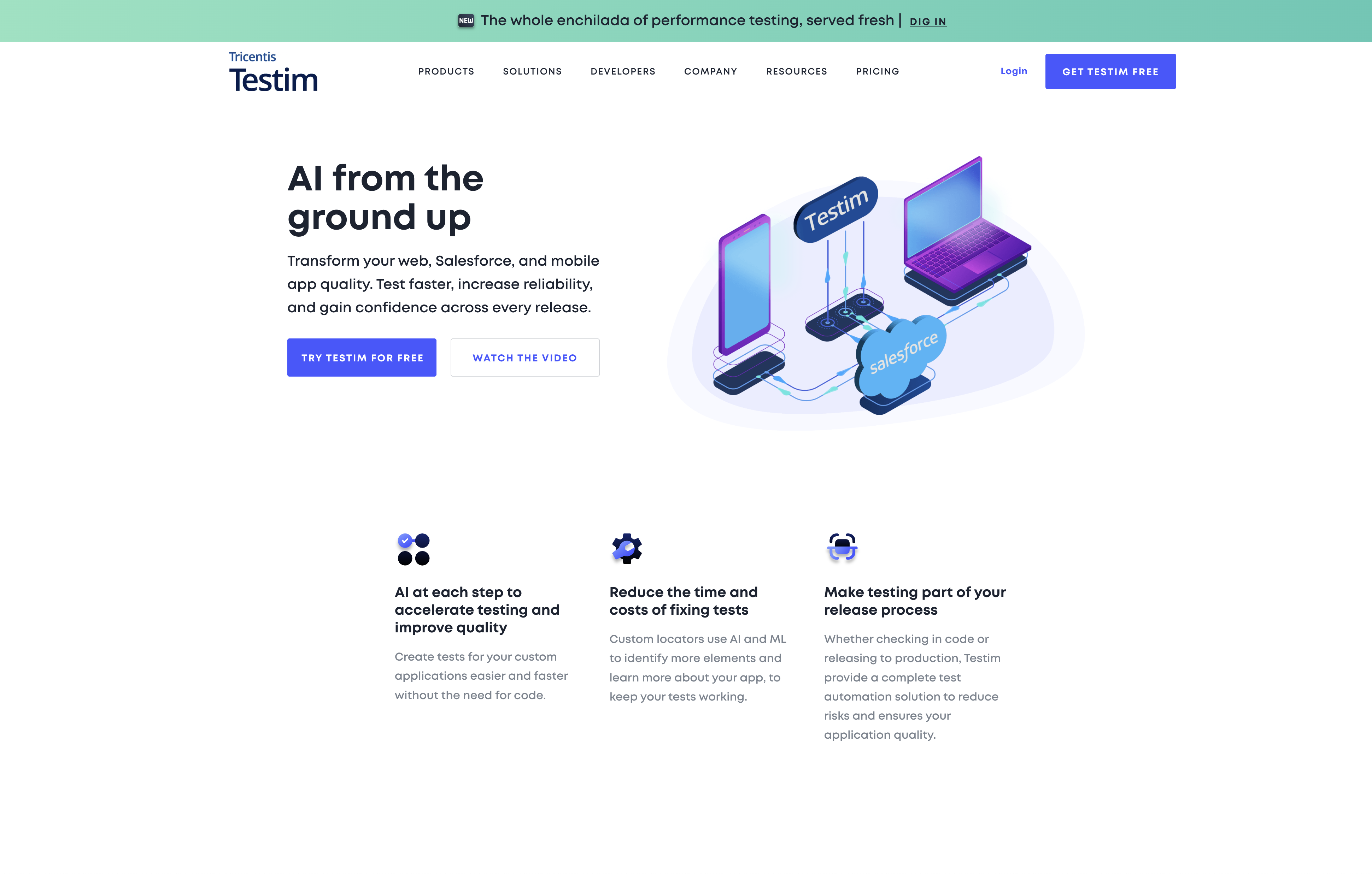 Testim - Screenshot showing the interface and features of this AI tool