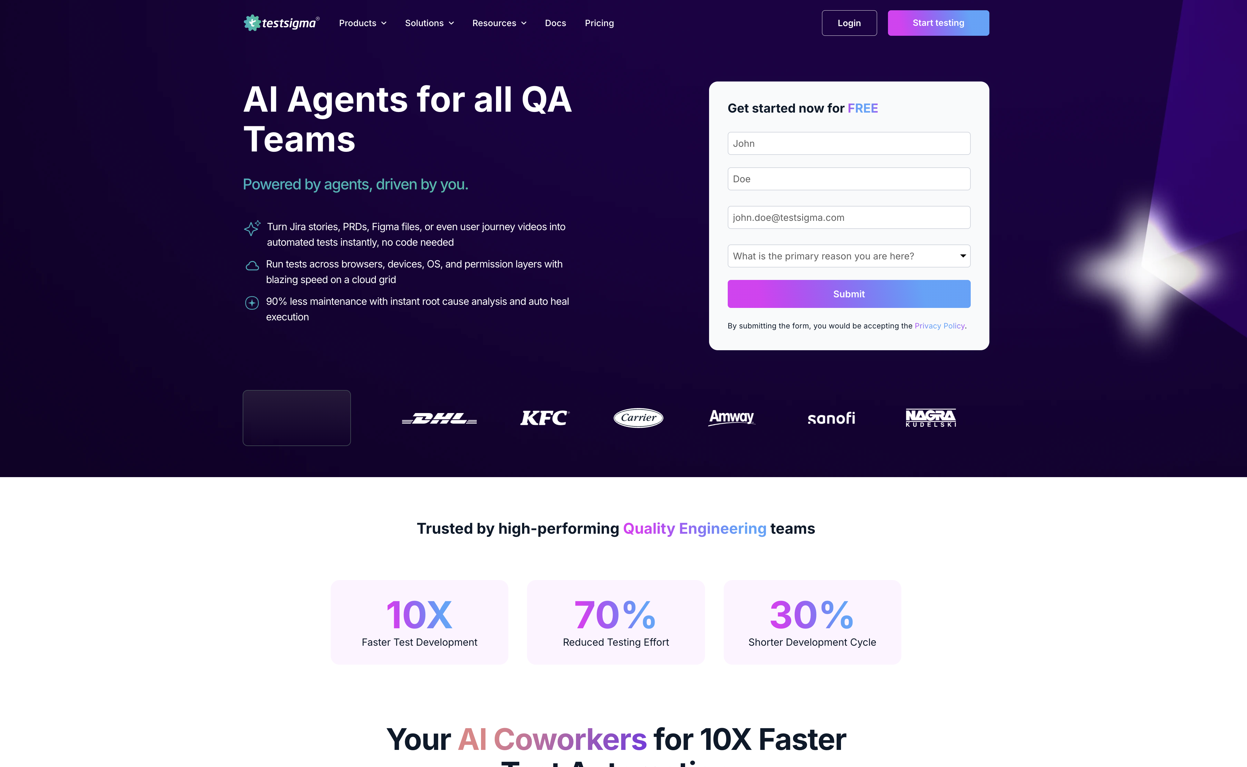 Testsigma - Screenshot showing the interface and features of this AI tool
