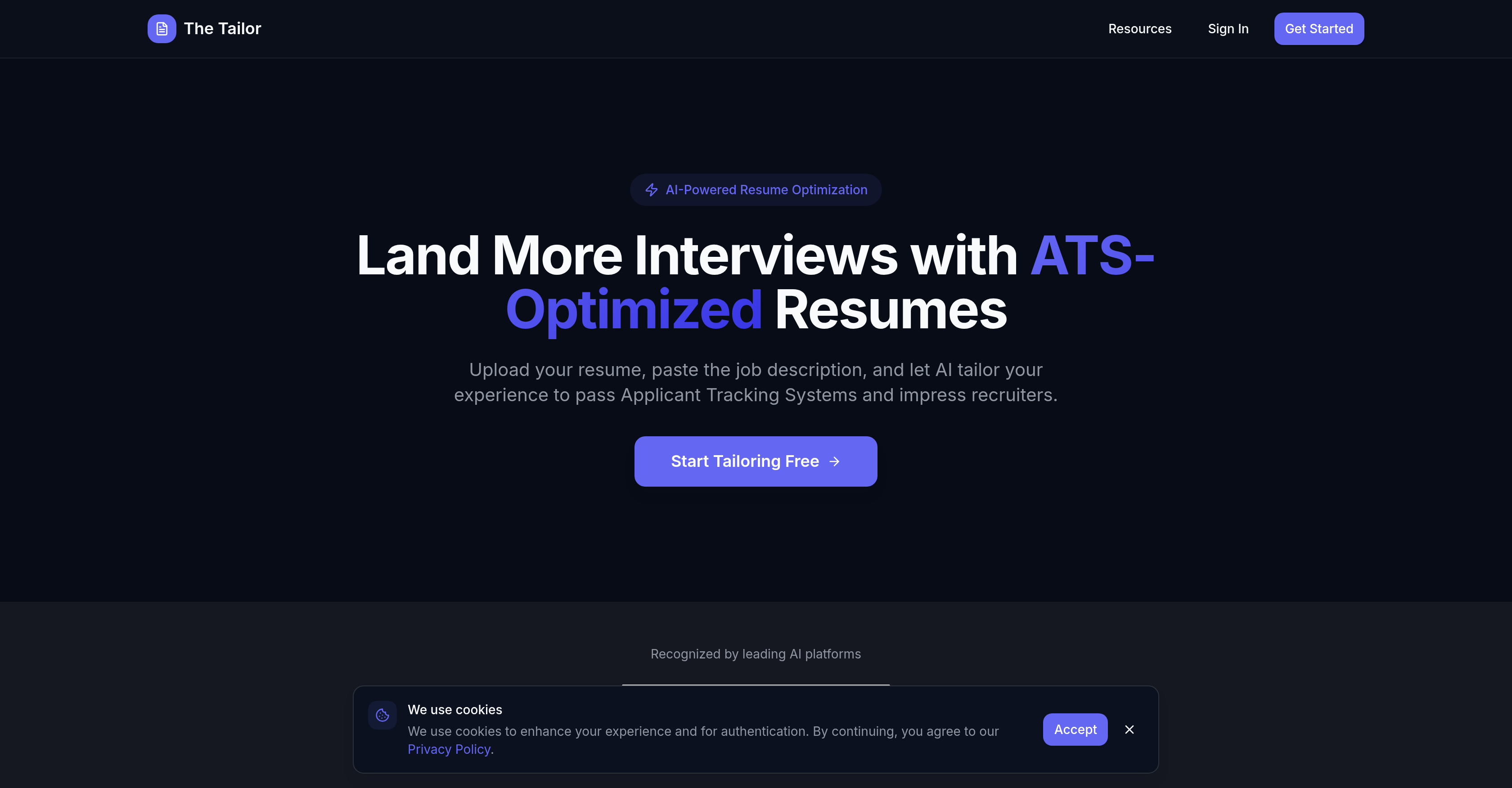 The Tailor - Screenshot showing the interface and features of this AI tool