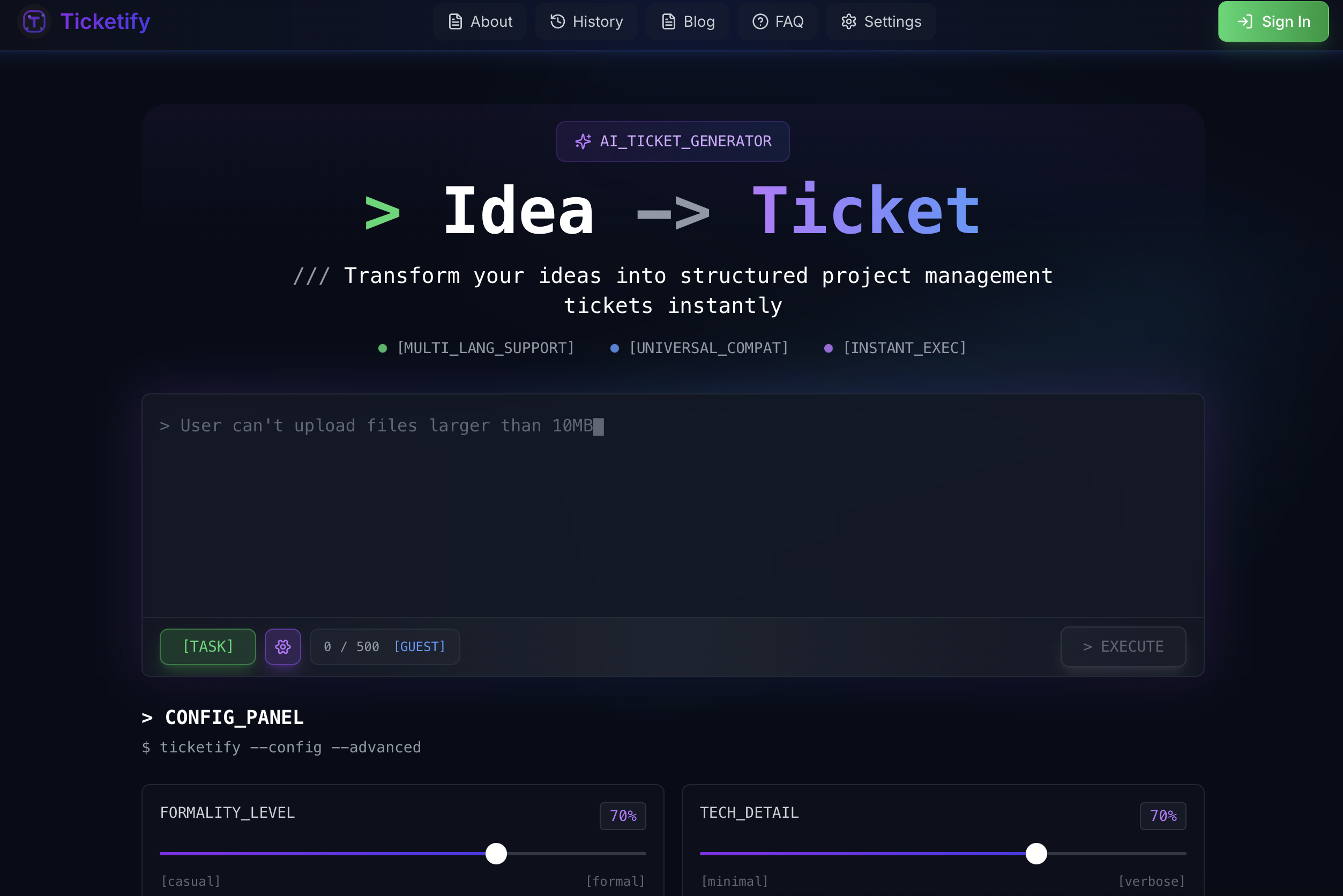 Ticketify - Screenshot showing the interface and features of this AI tool
