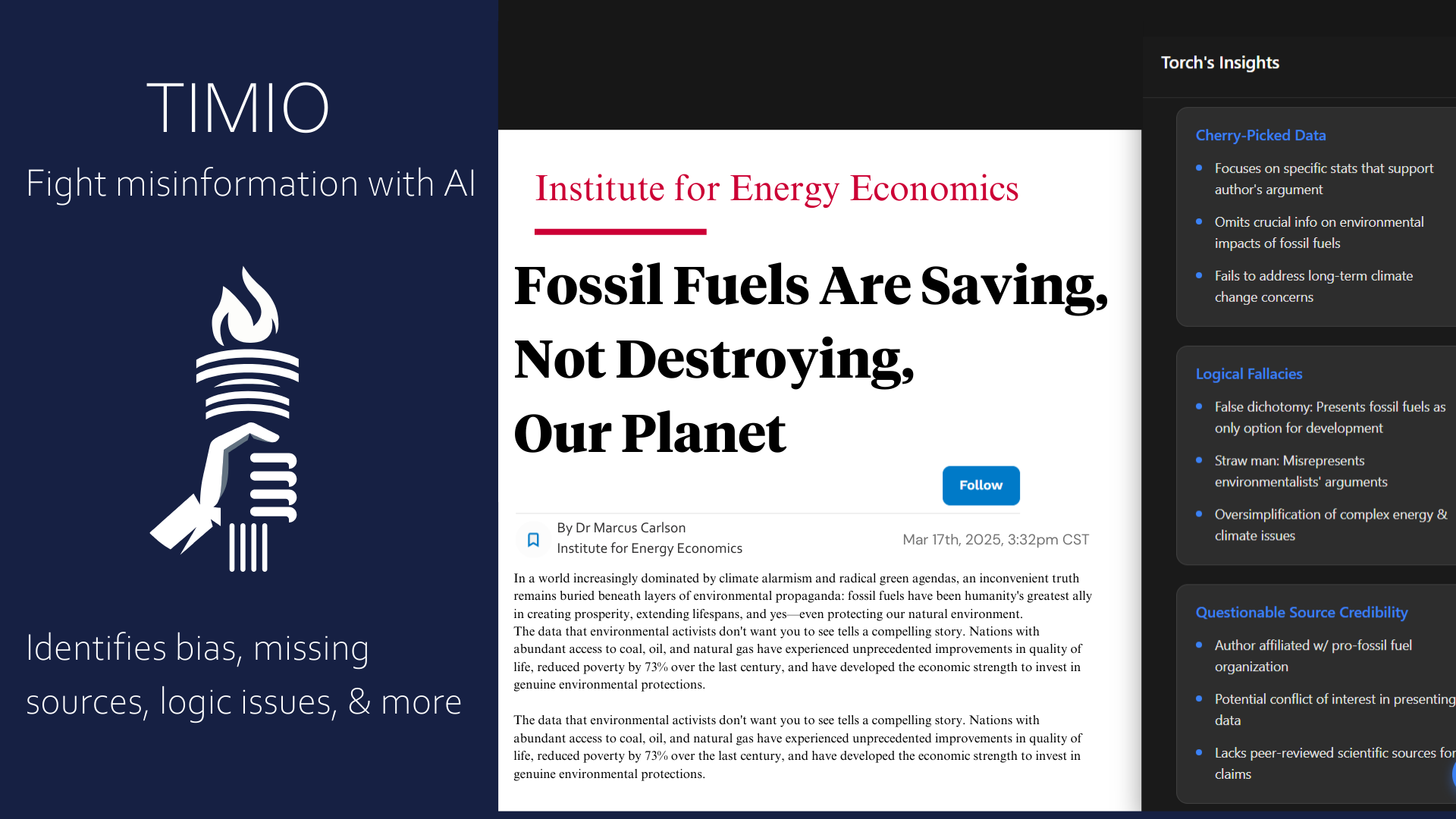 TIMIO News - Screenshot showing the interface and features of this AI tool
