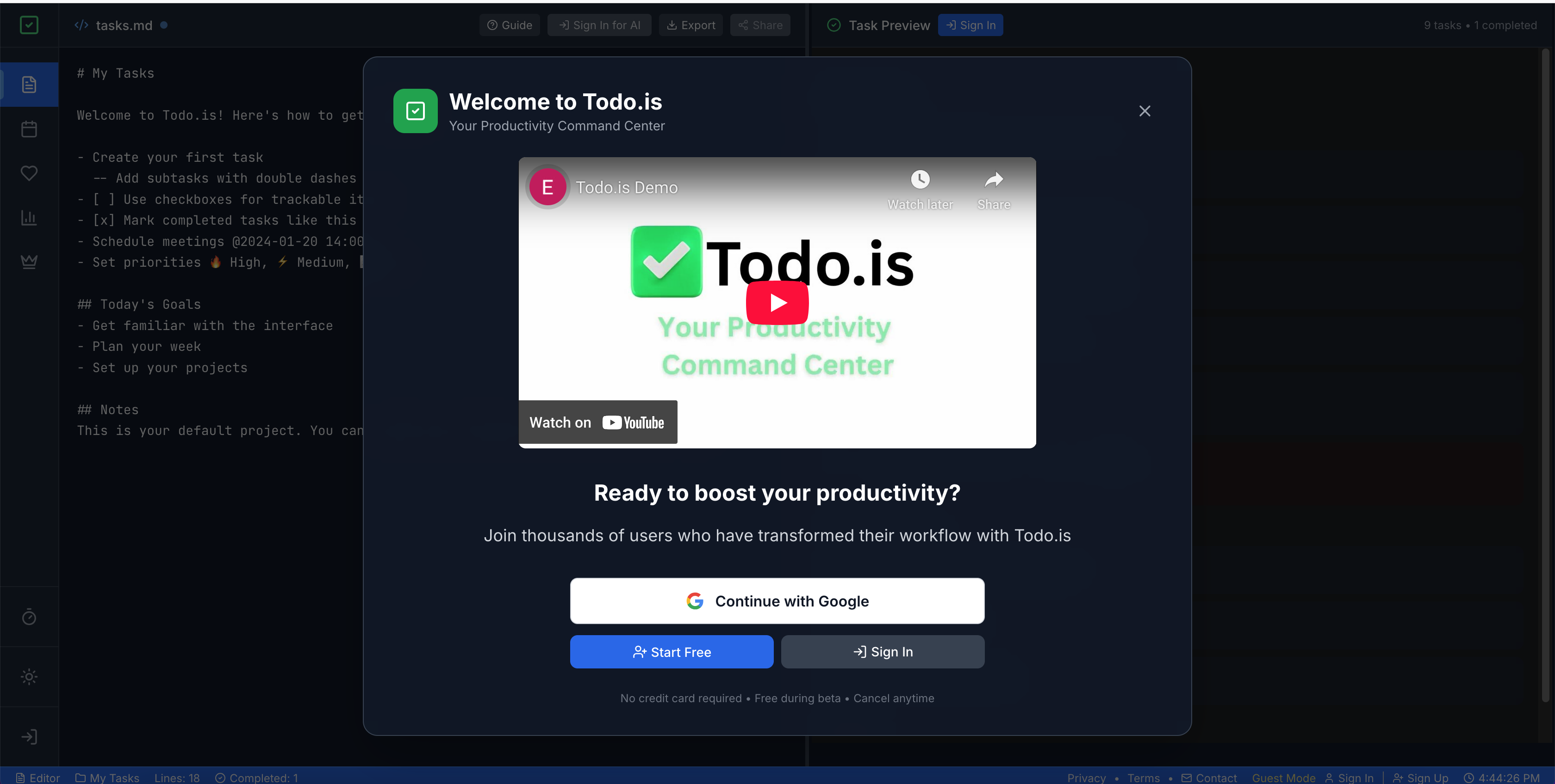ToDo.isv3.0.0 - Screenshot showing the interface and features of this AI tool