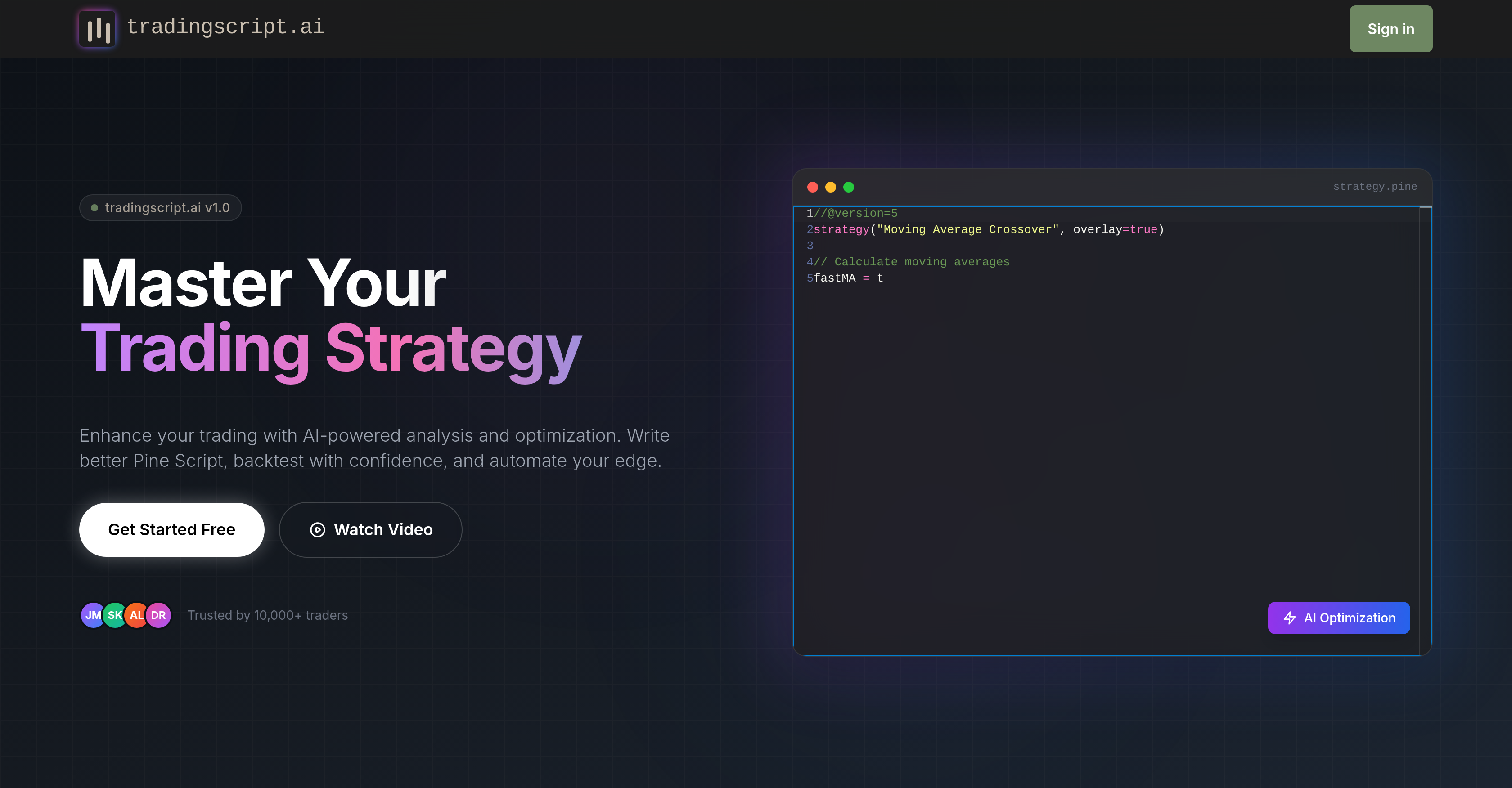 TradingScript.AI - Screenshot showing the interface and features of this AI tool