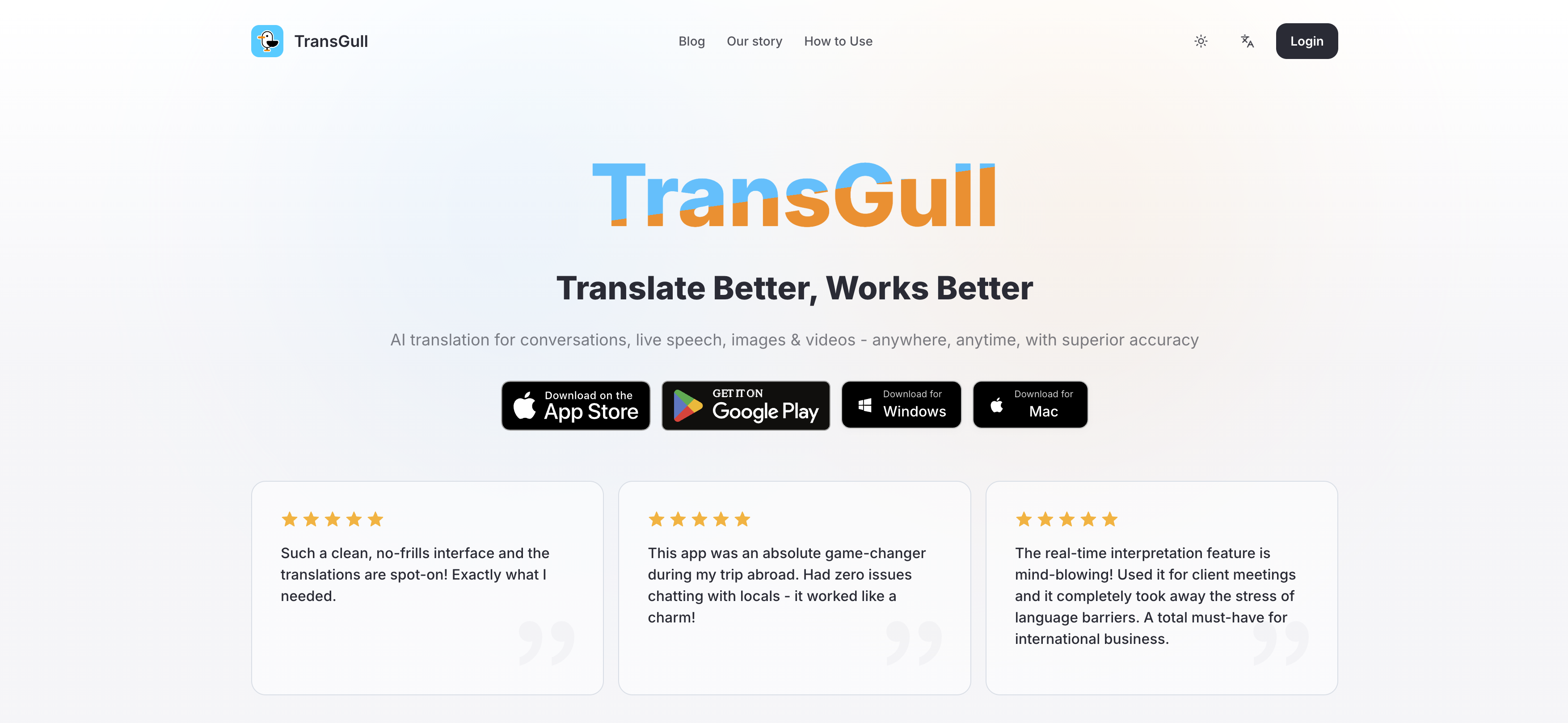 TransGull - Screenshot showing the interface and features of this AI tool