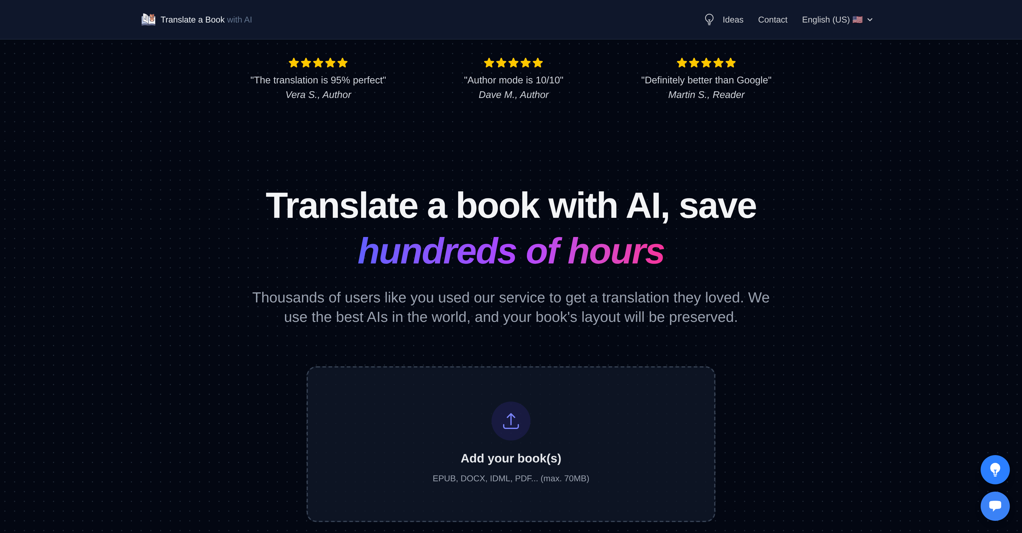 TranslateBook.com - Screenshot showing the interface and features of this AI tool