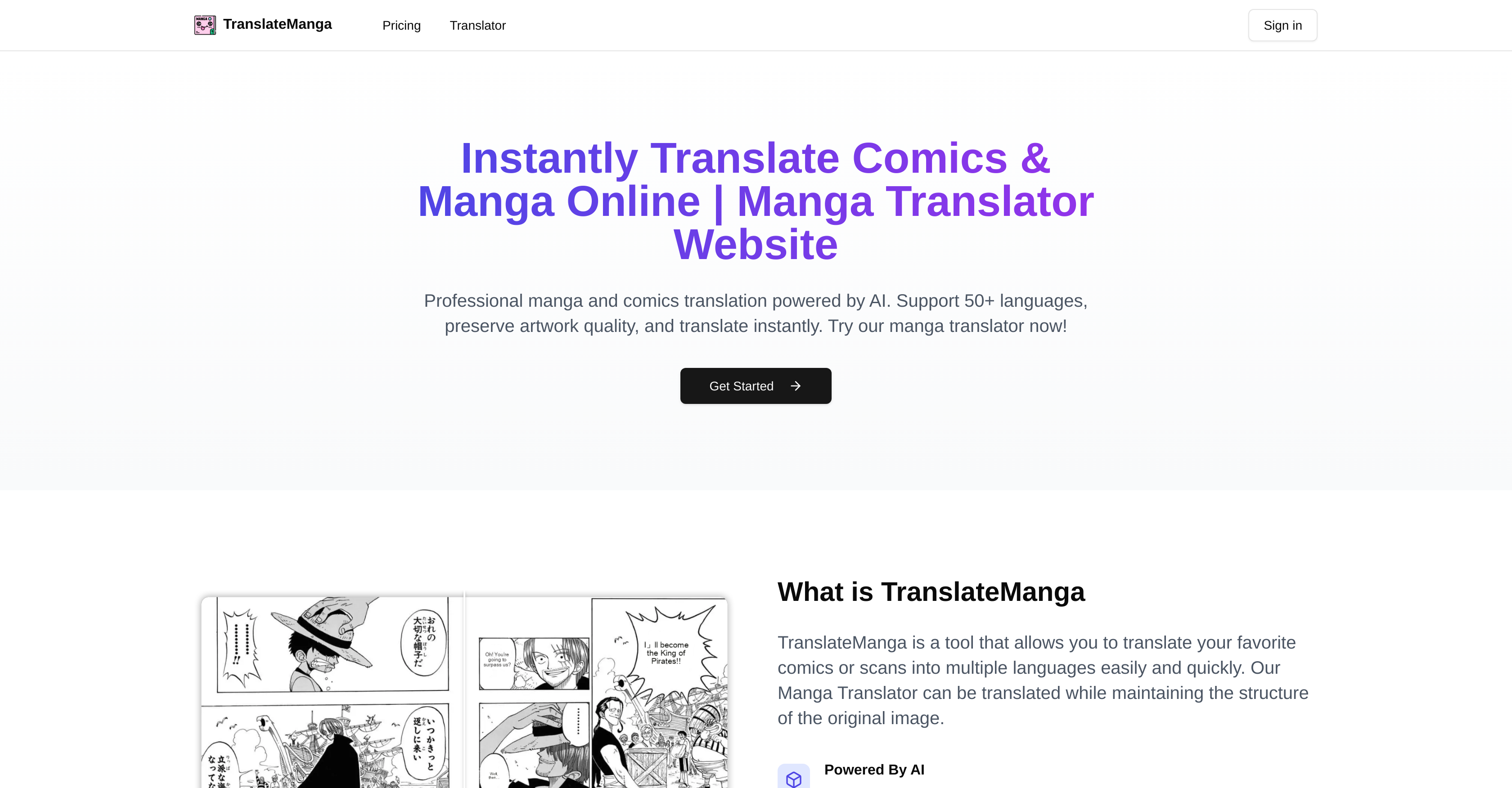 TranslateManga - Screenshot showing the interface and features of this AI tool