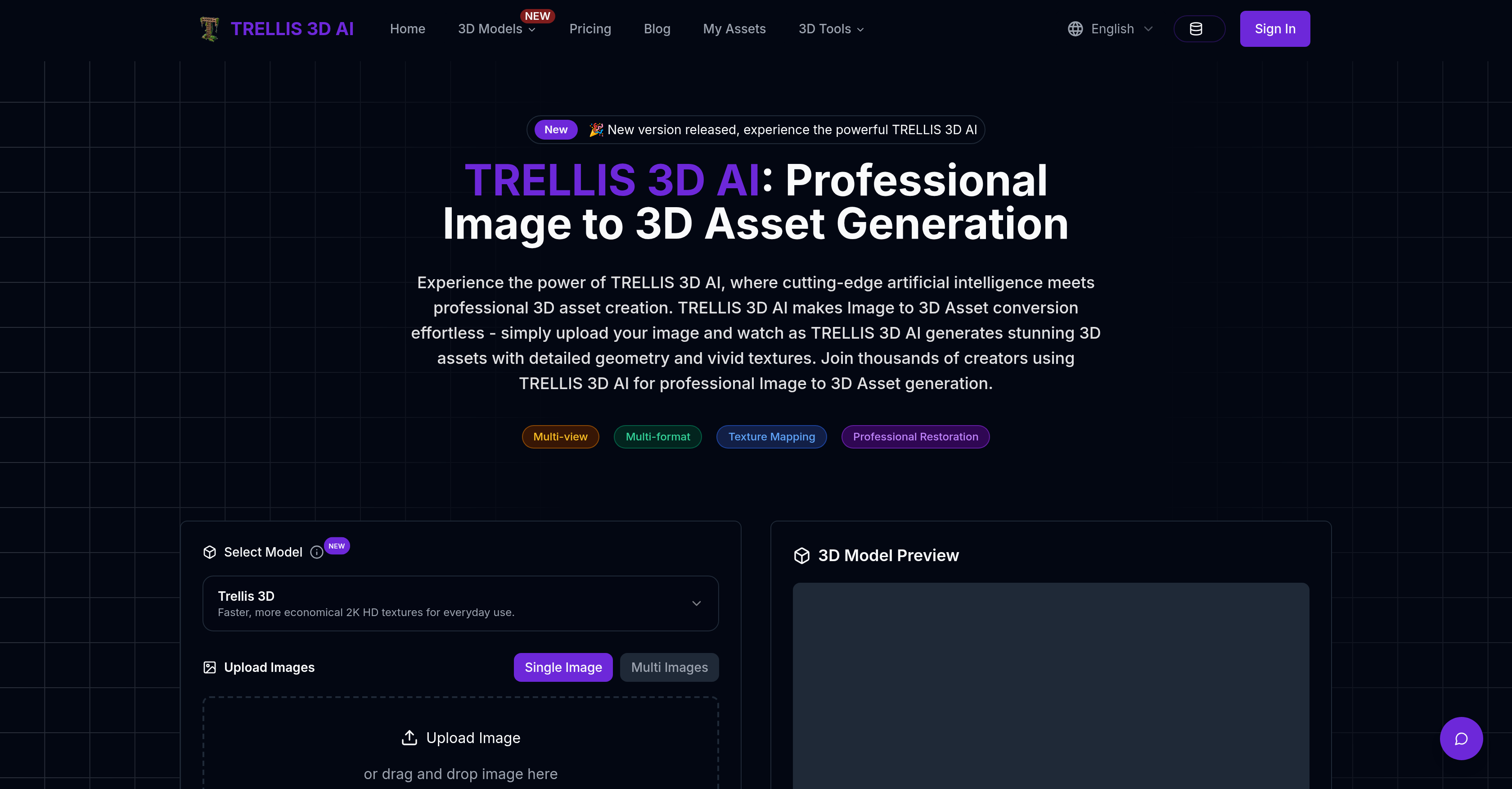 TRELLIS 3D AI - Screenshot showing the interface and features of this AI tool
