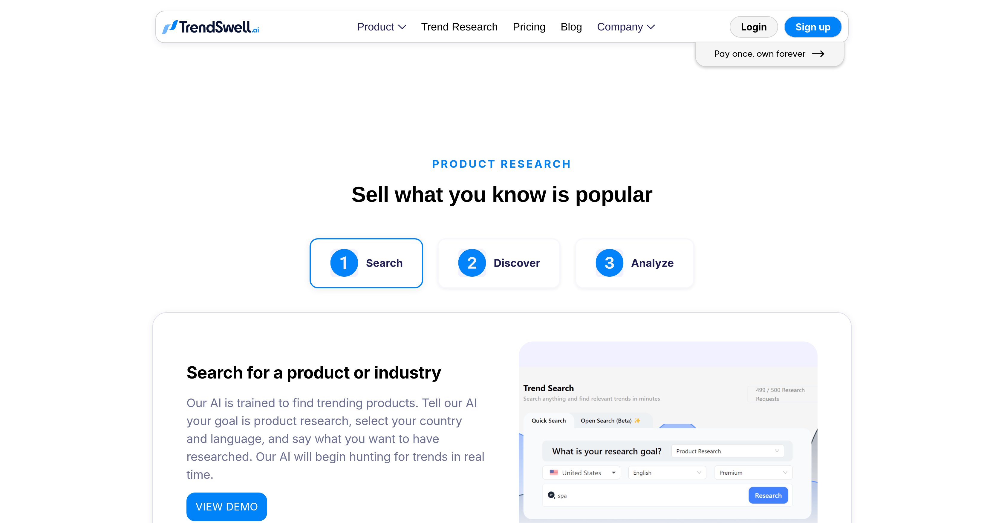 TrendSwell.ai - Screenshot showing the interface and features of this AI tool
