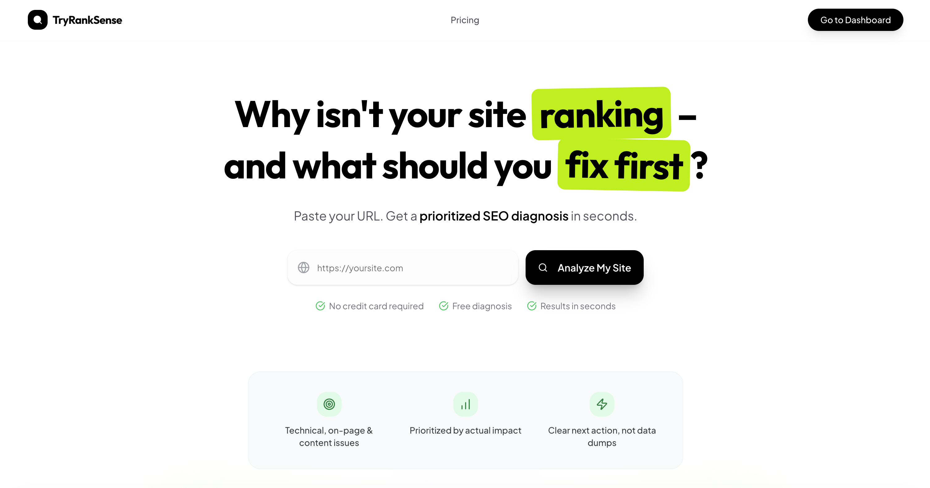 TryRankSense - Screenshot showing the interface and features of this AI tool